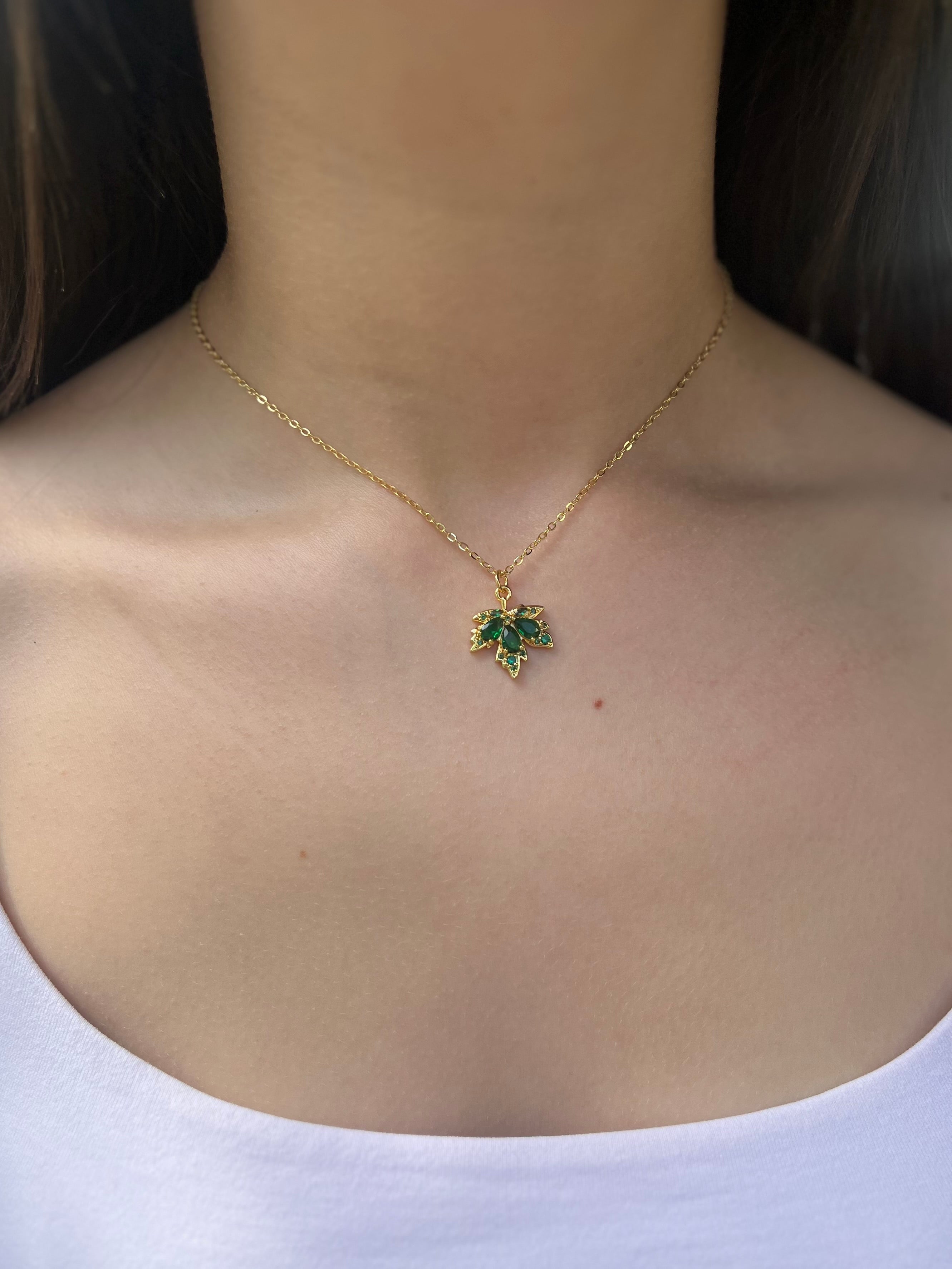 Necklace with 18K Gold maple leaf pendant