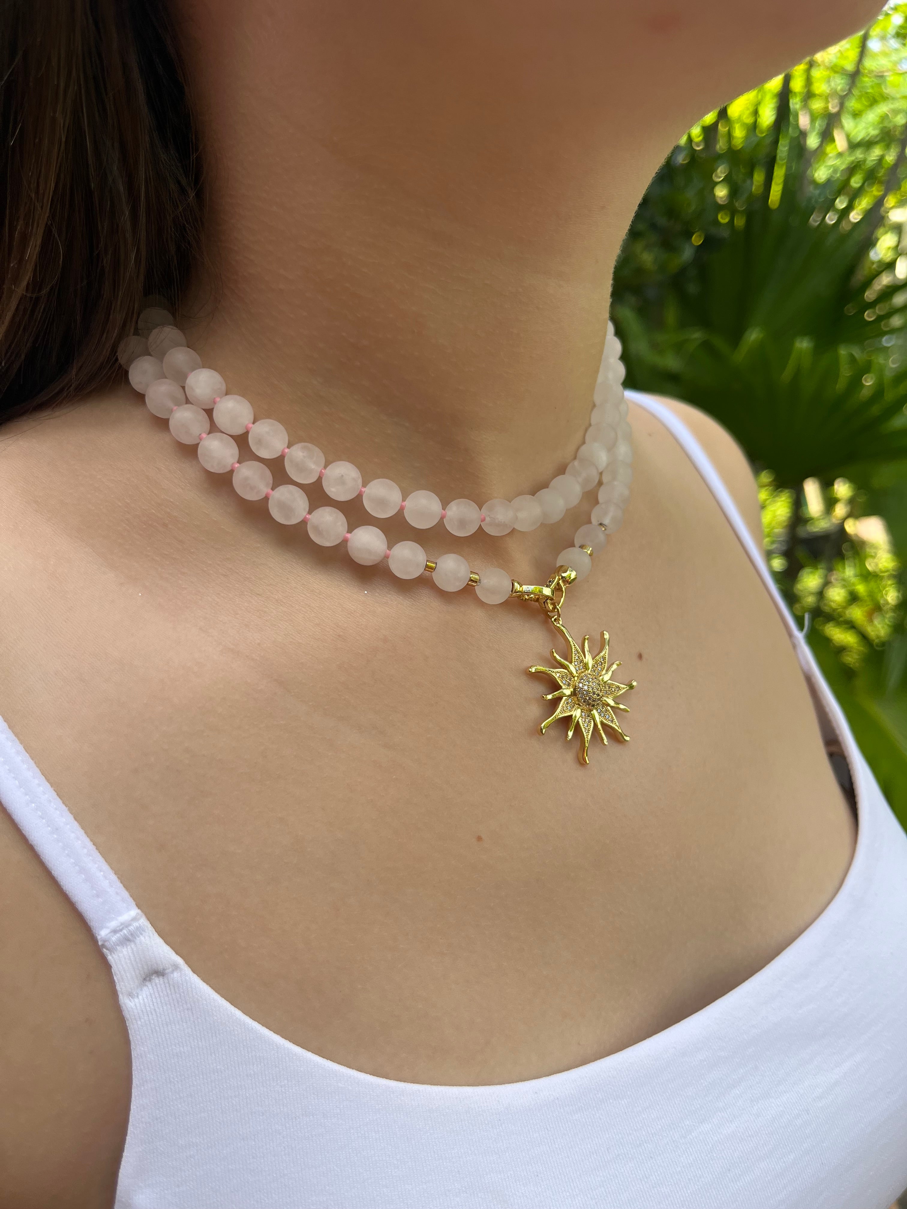 Set: Rose Quartz Necklace and Earrings