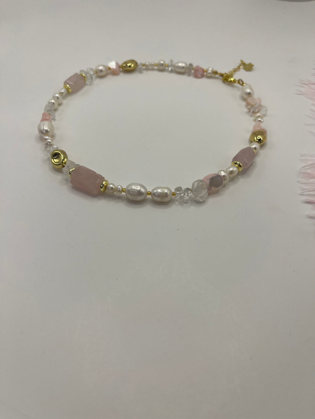 Set: Pearl and Rose Quartz Necklace and Earrings