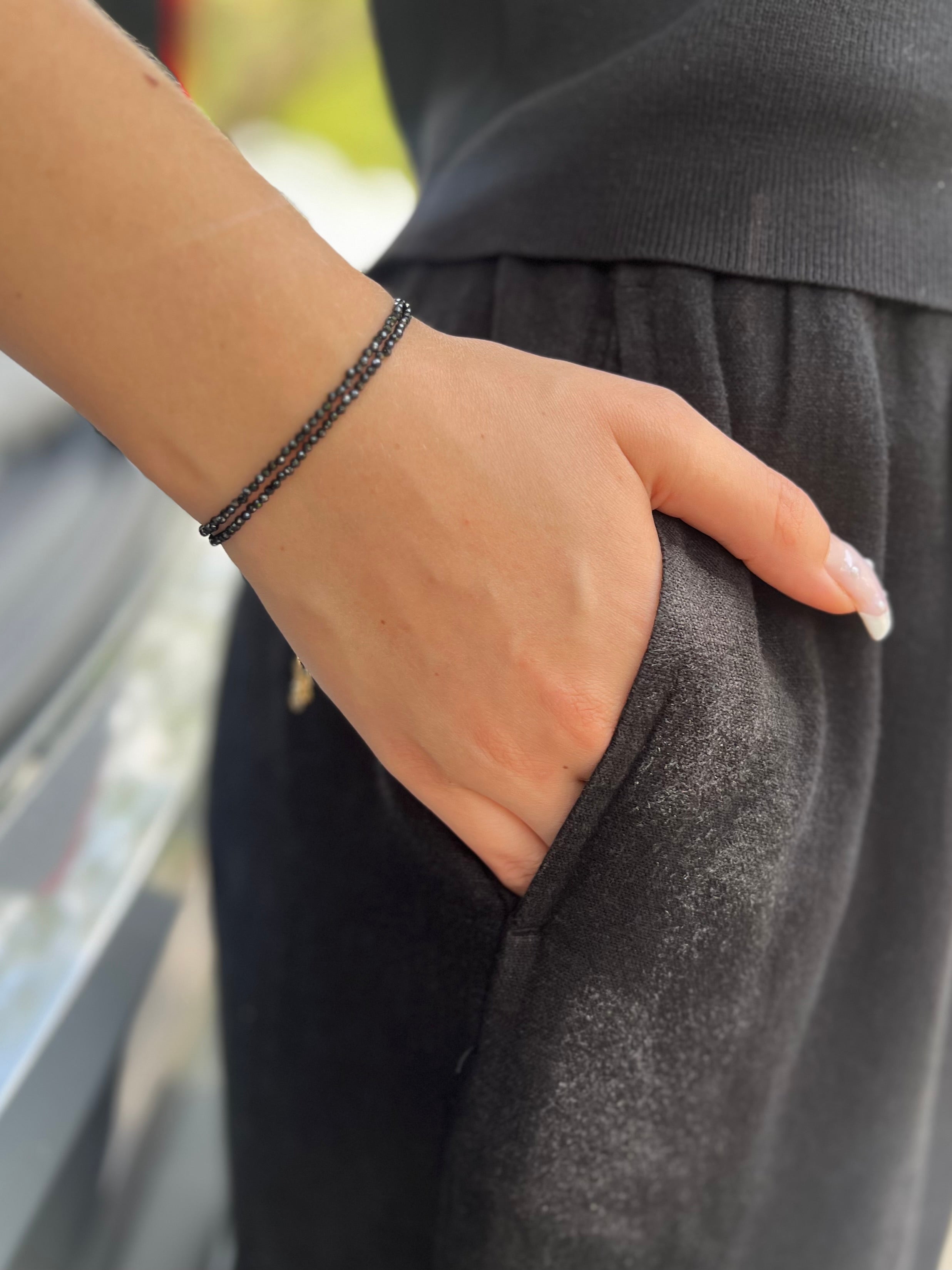 Black spinel layered bracelet with 18K Gold Plated slider