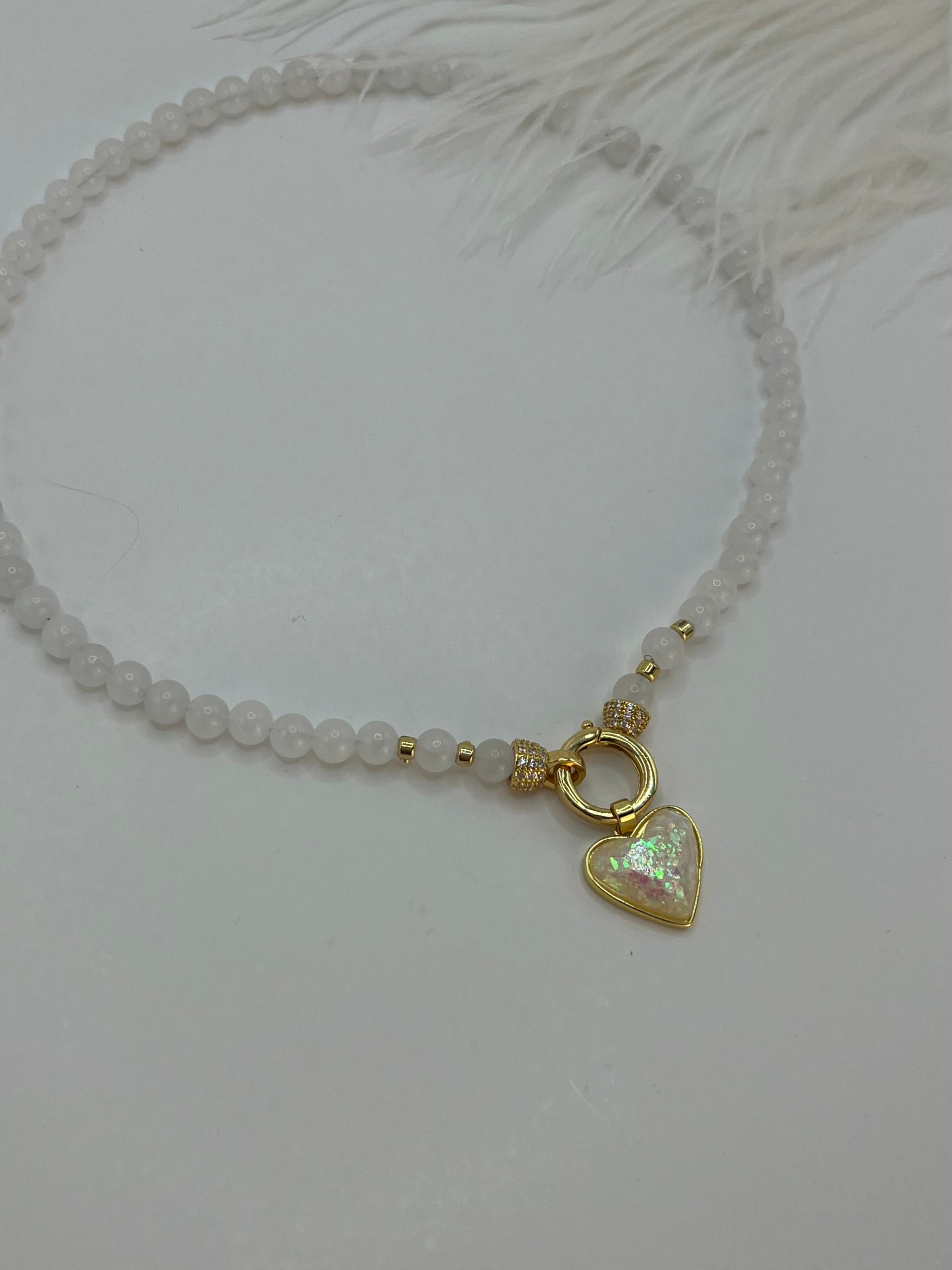 Natural White Jade Necklace with Heart Pendant