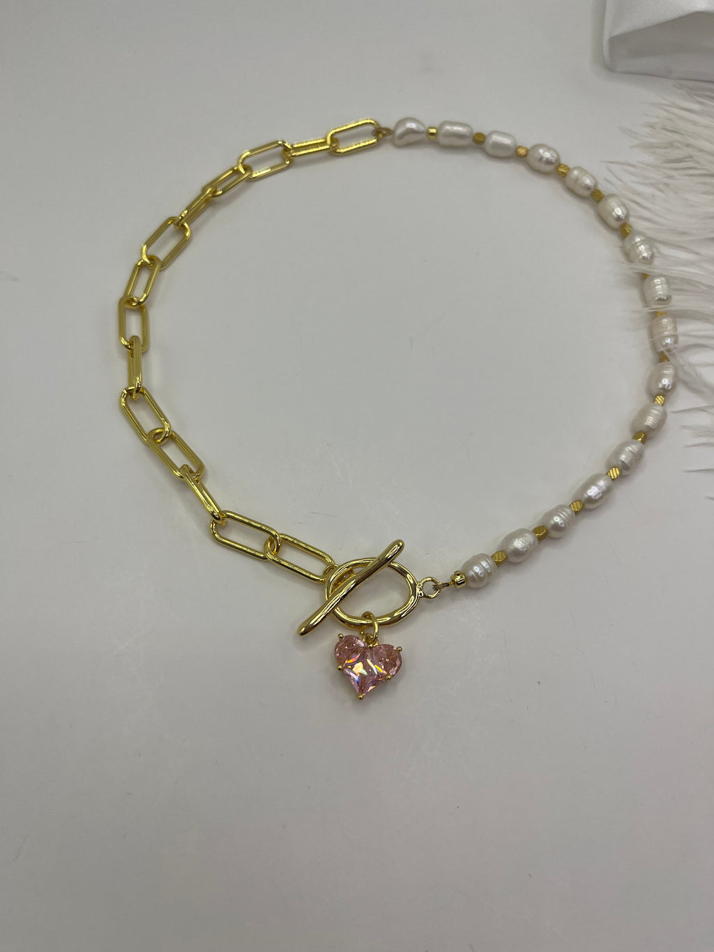 Asymmetrical Pearl Choker Necklace with earrings : 18K Gold Plated