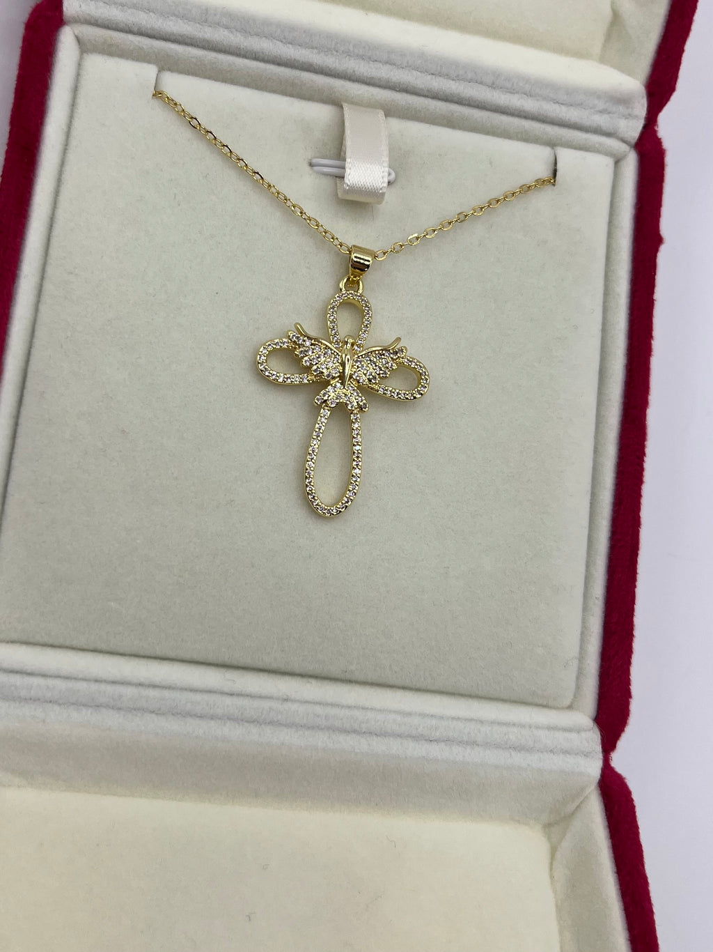 Cross with bird Necklace, Real 18K Gold Plated