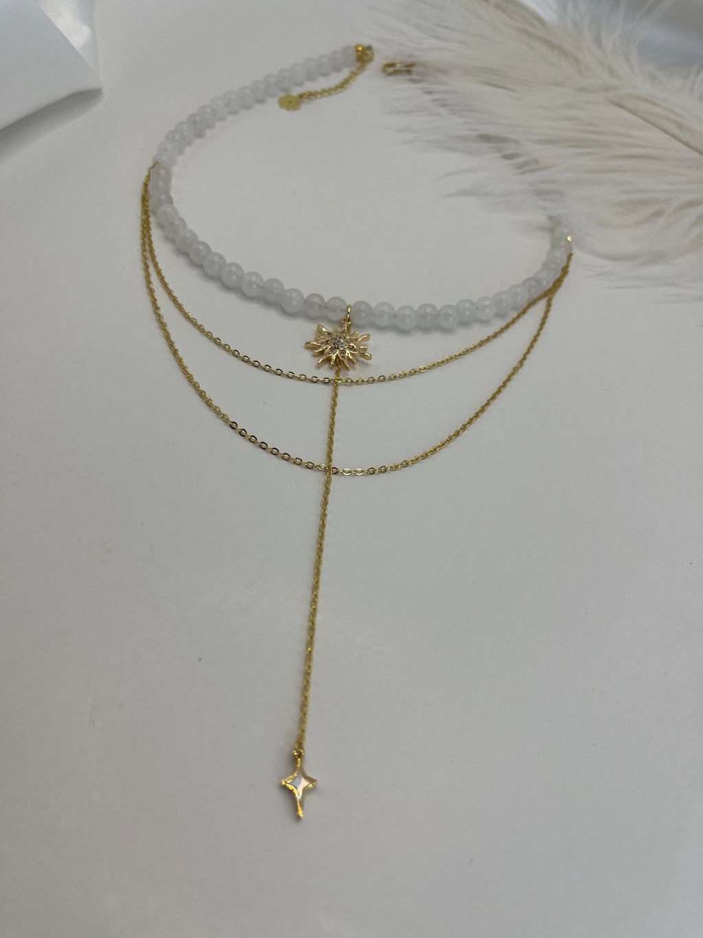 White Jade Y - Necklace Sun pendant – 18K Gold Plated