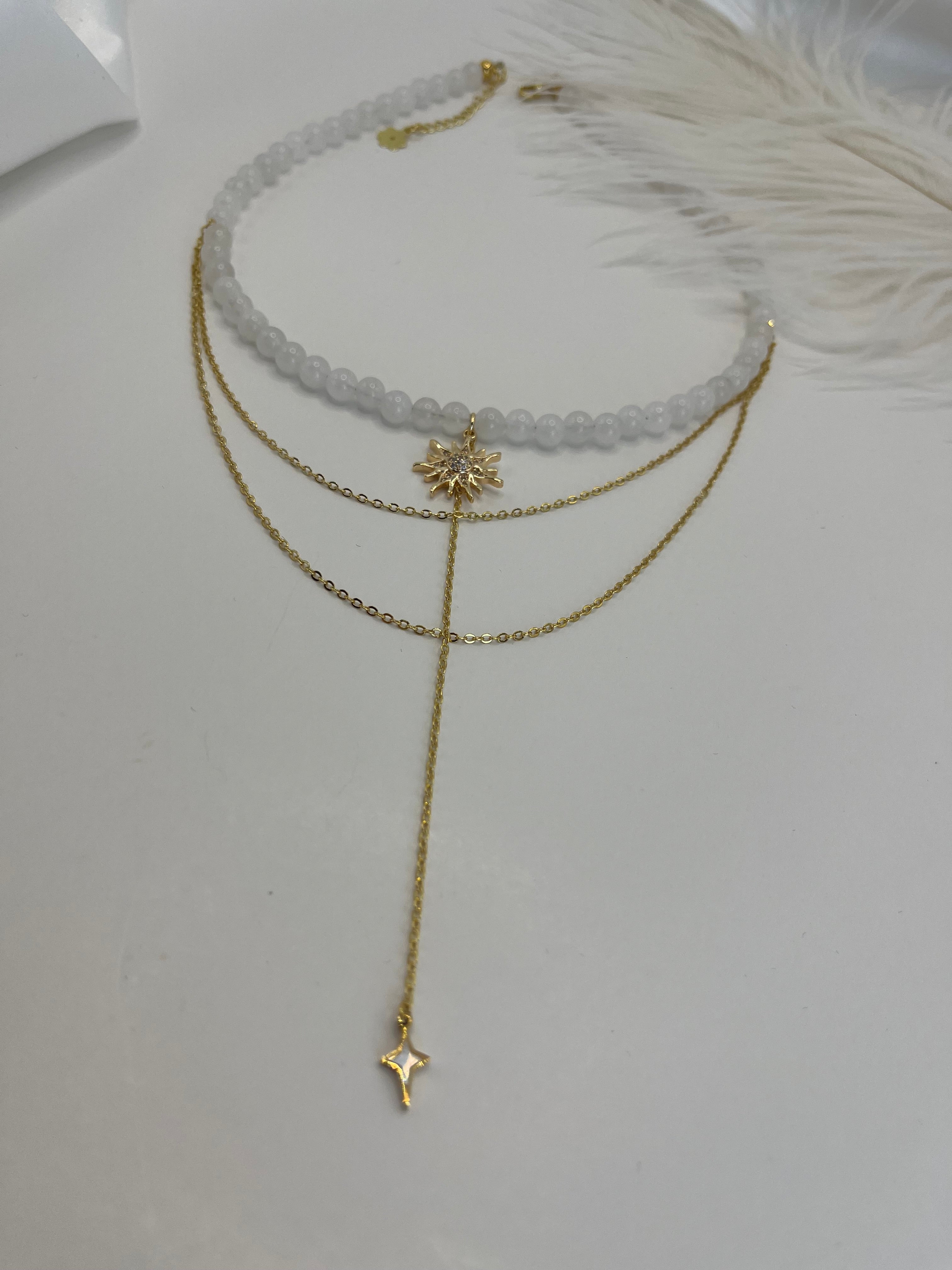 White Jade Y - Necklace Sun pendant – 18K Gold Plated