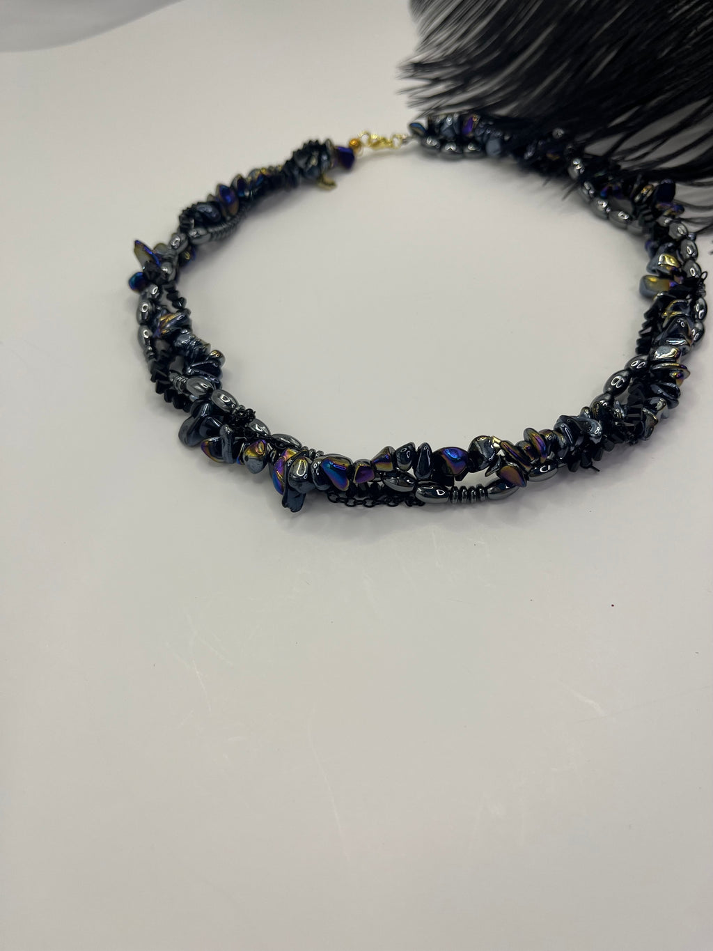 Layered Hematite choker necklace