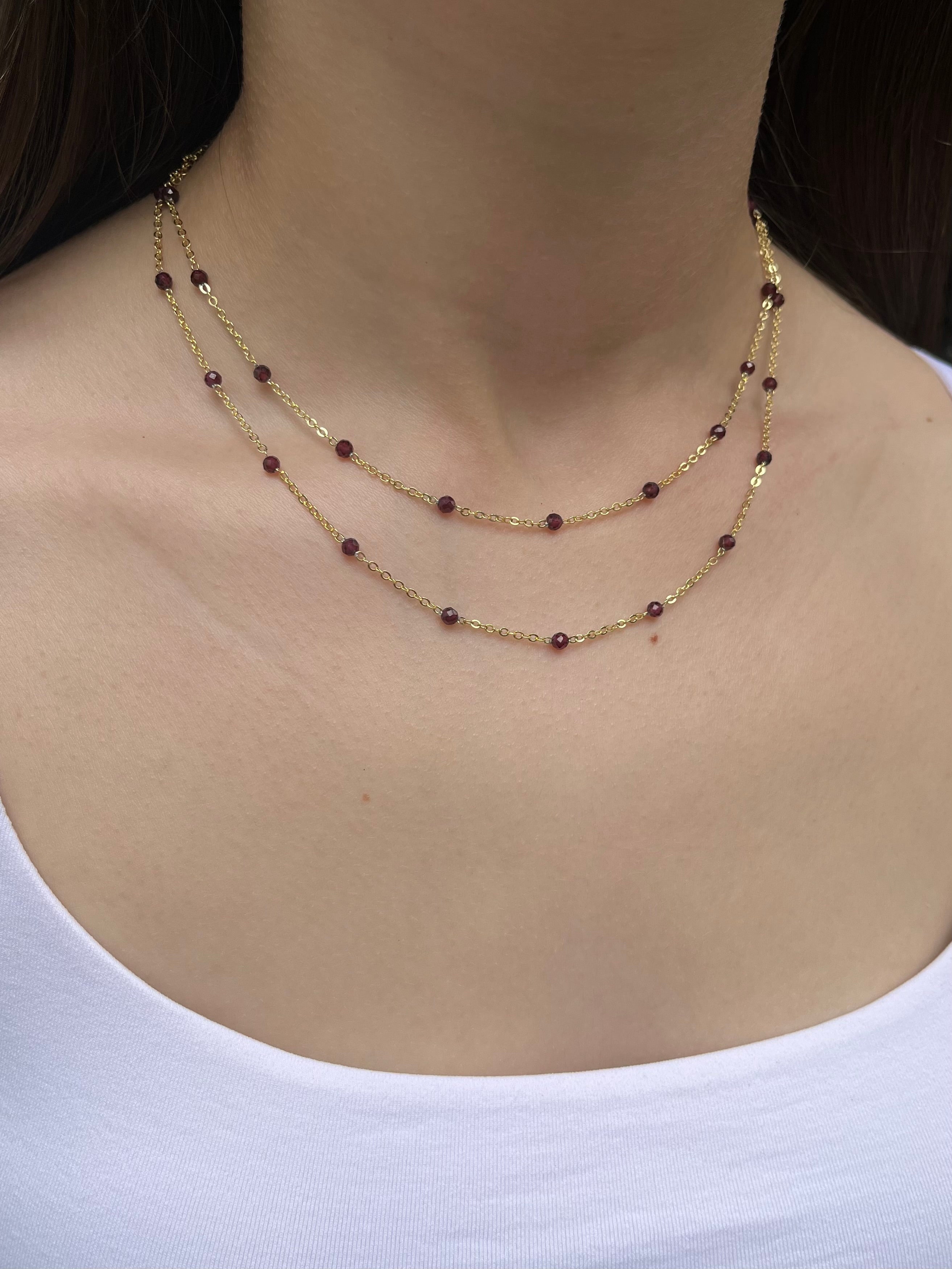 Layered Garnet necklace , 18K gold clasp