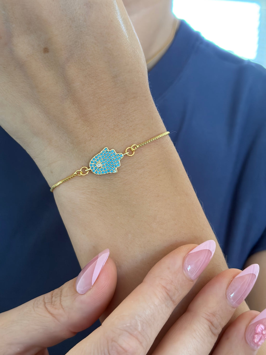 Hamsa hand bracelet with slider chain