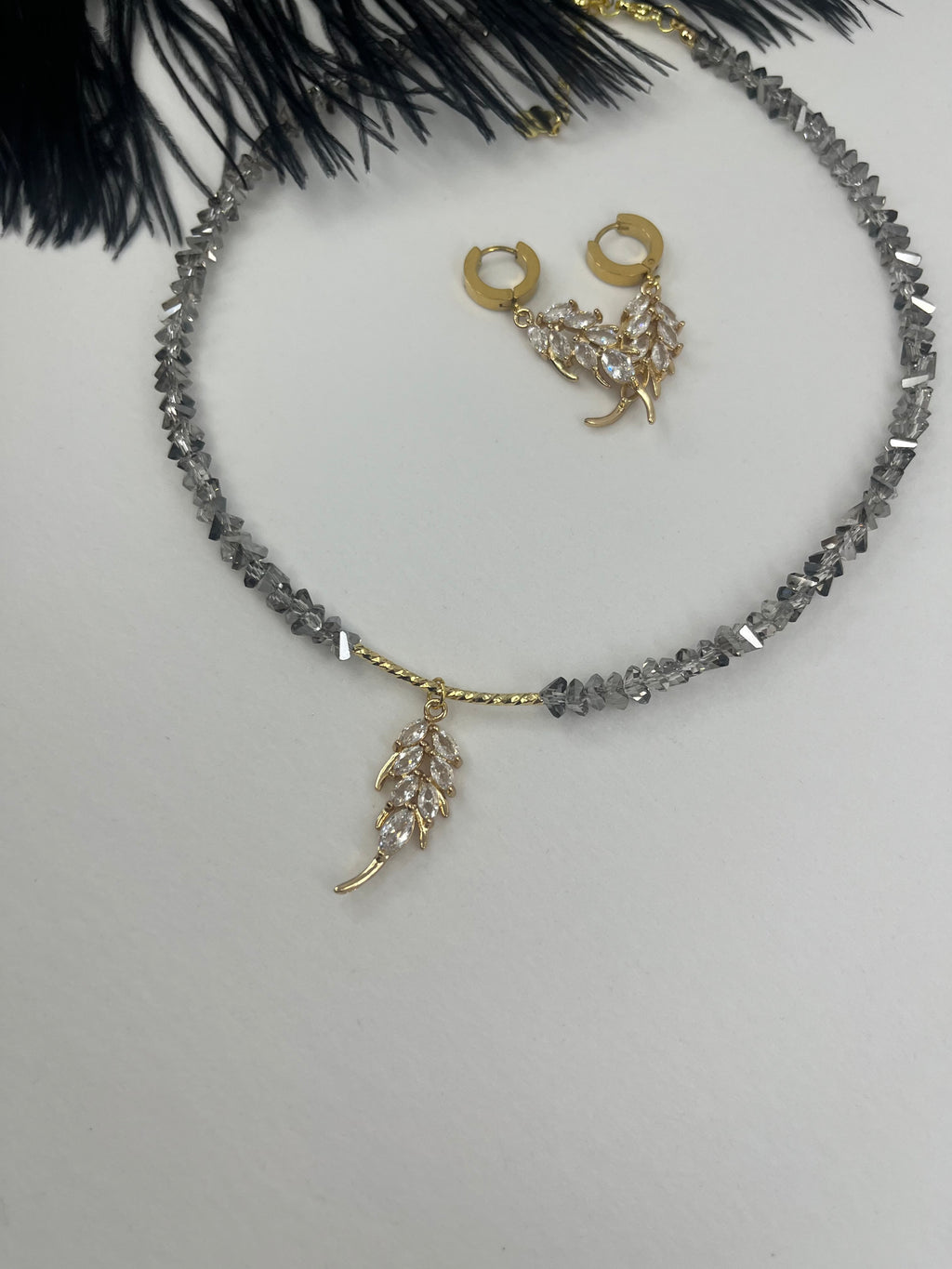 Set: Jeaf Crystal Necklace and Earrings – 18K Gold Plated, Cubic Zirconia