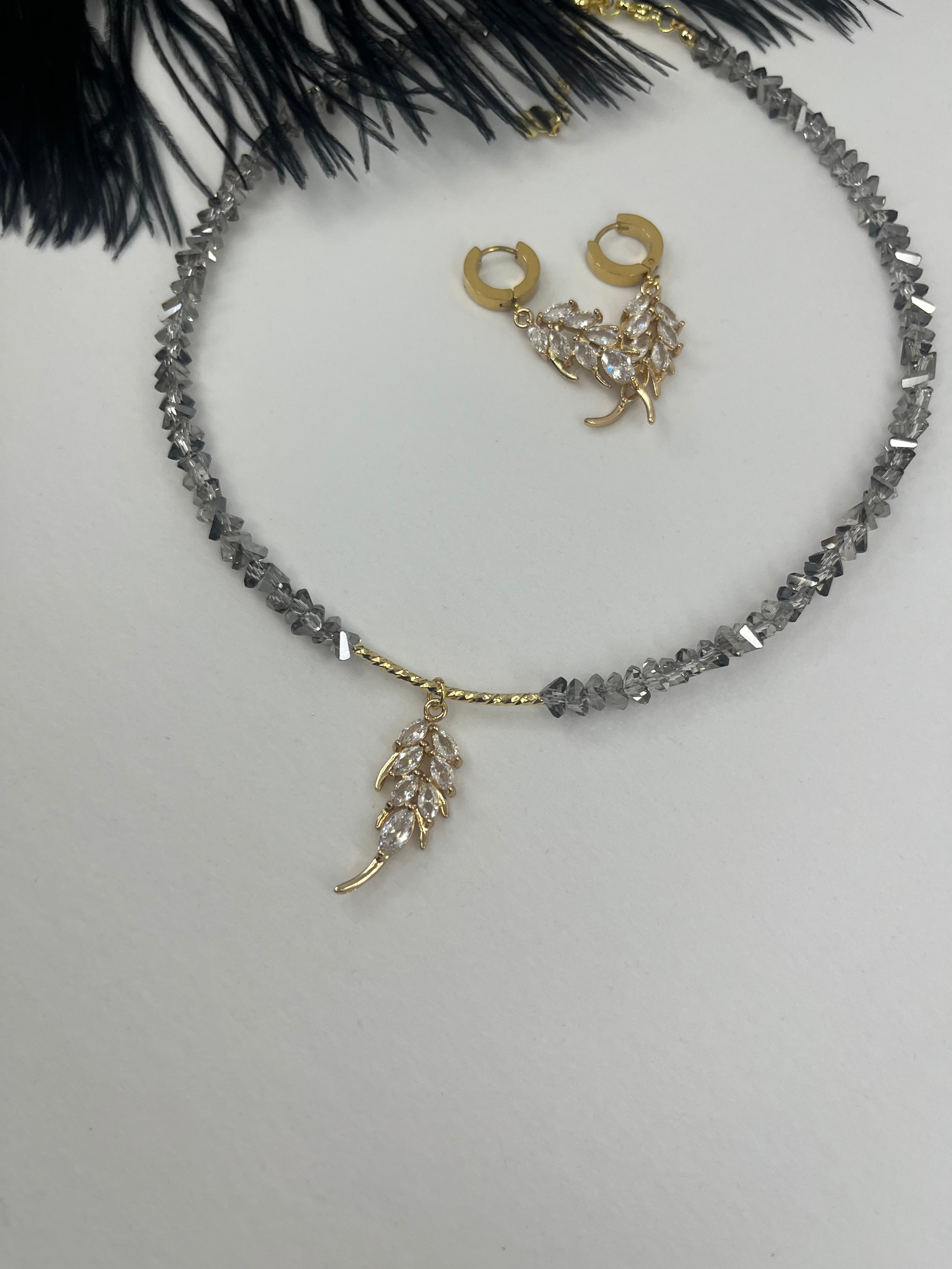 Set: Jeaf Crystal Necklace and Earrings – 18K Gold Plated, Cubic Zirconia