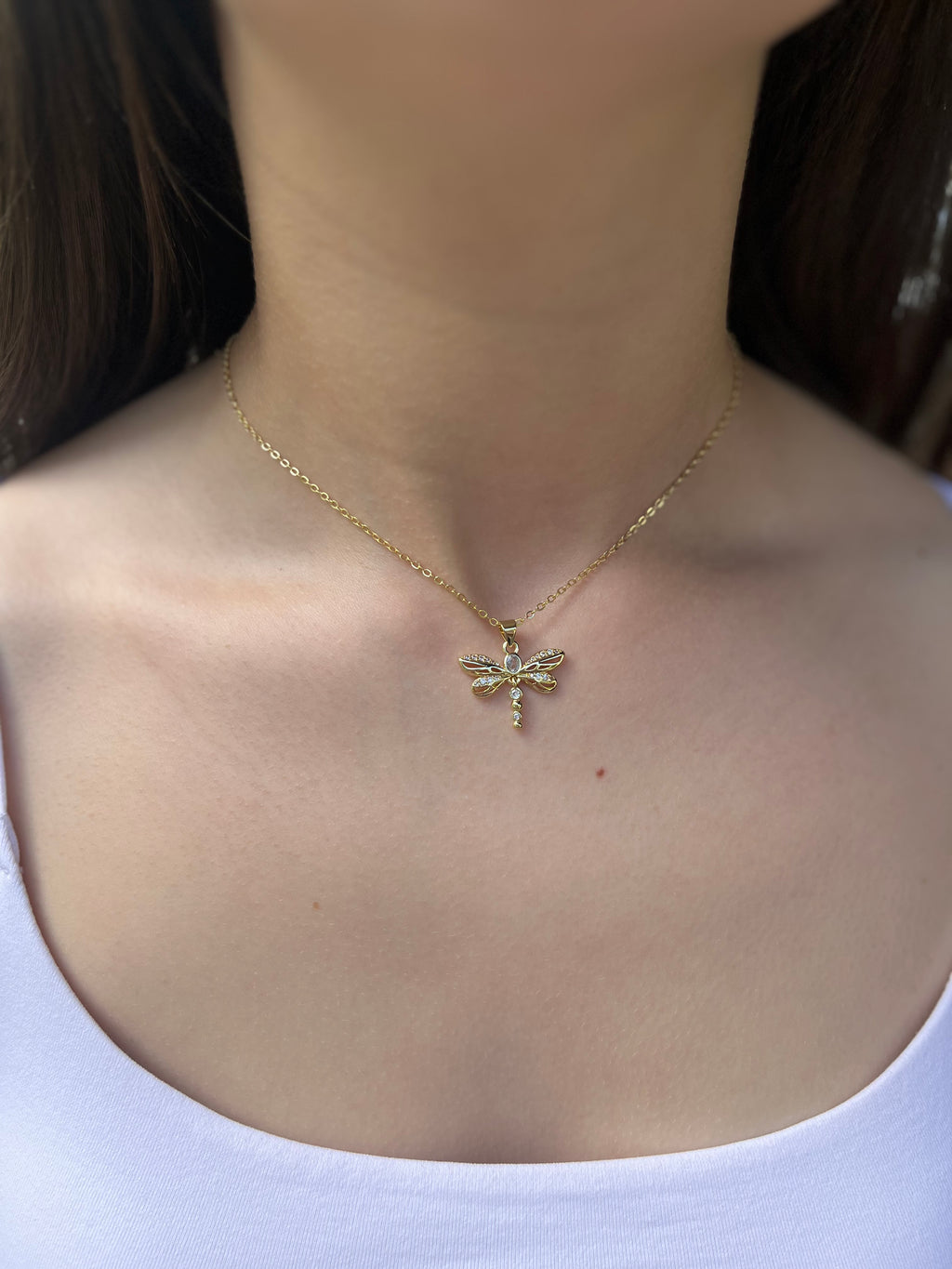 Dragonfly Choker Necklace, Real 18K Gold Plated