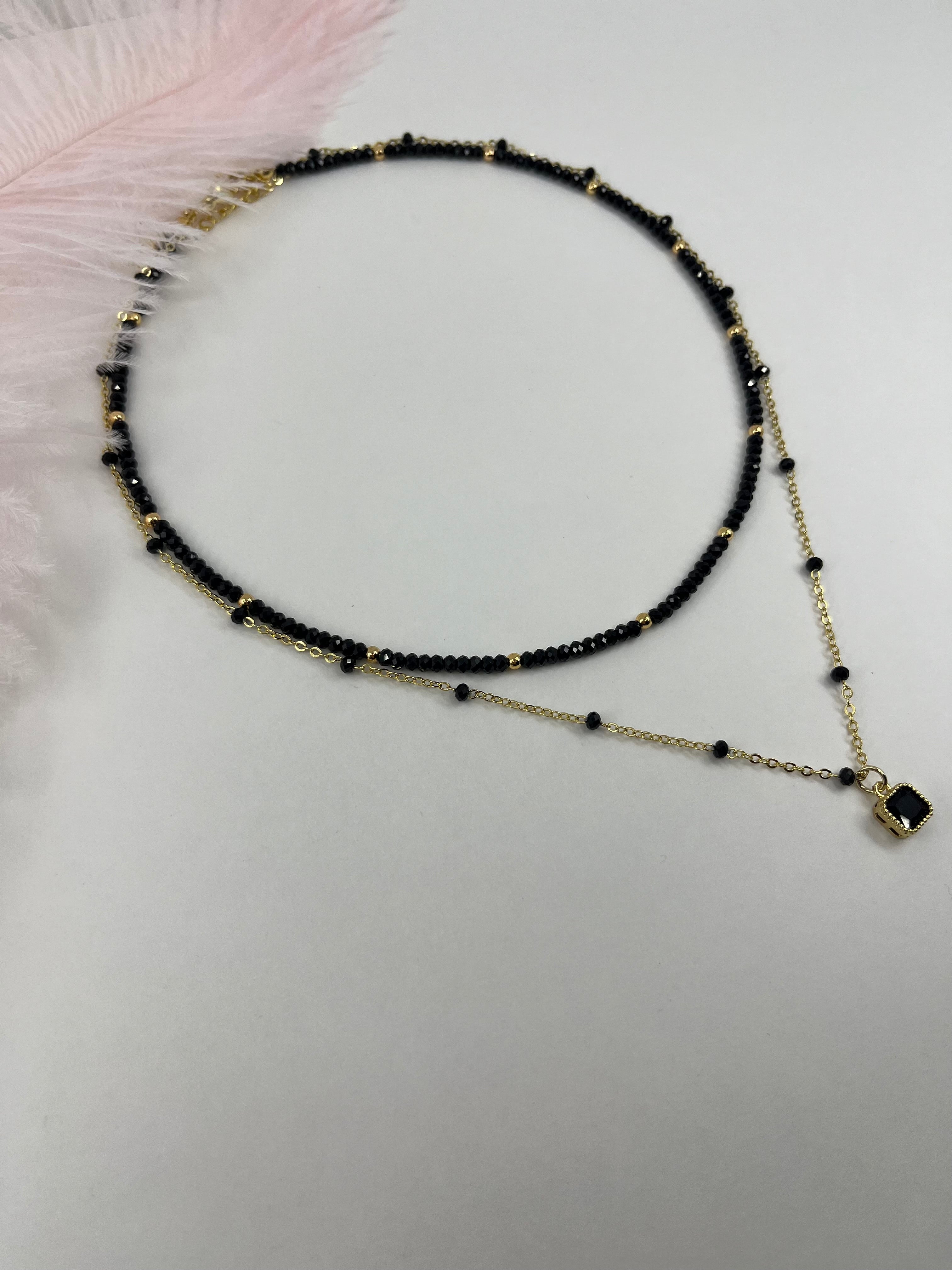 Layered Spinel necklace, zirconia 18K Gold Plated pendant