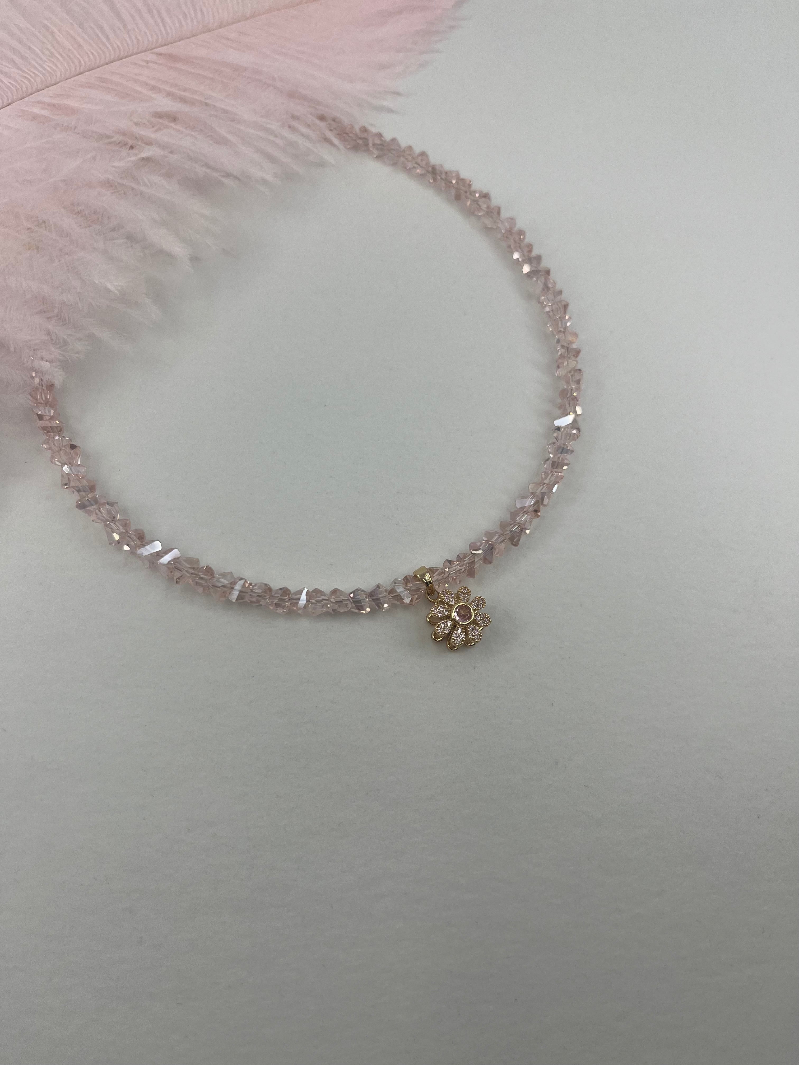 Flower Spinner Crystal Necklace, 18k gold plated
