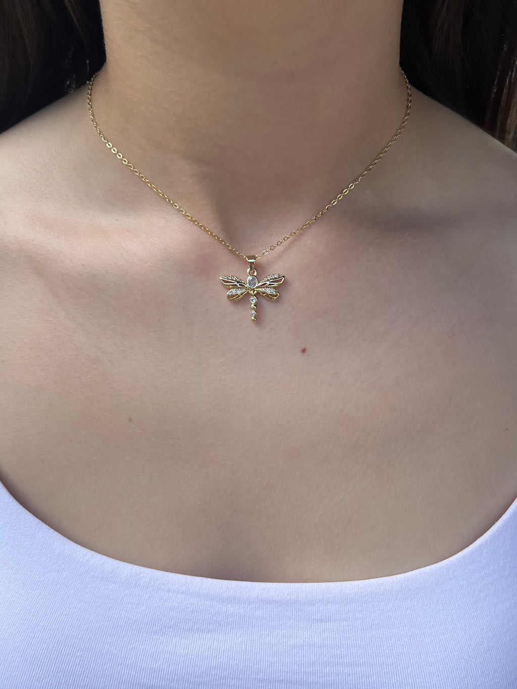 Dragonfly Choker Necklace, Real 18K Gold Plated