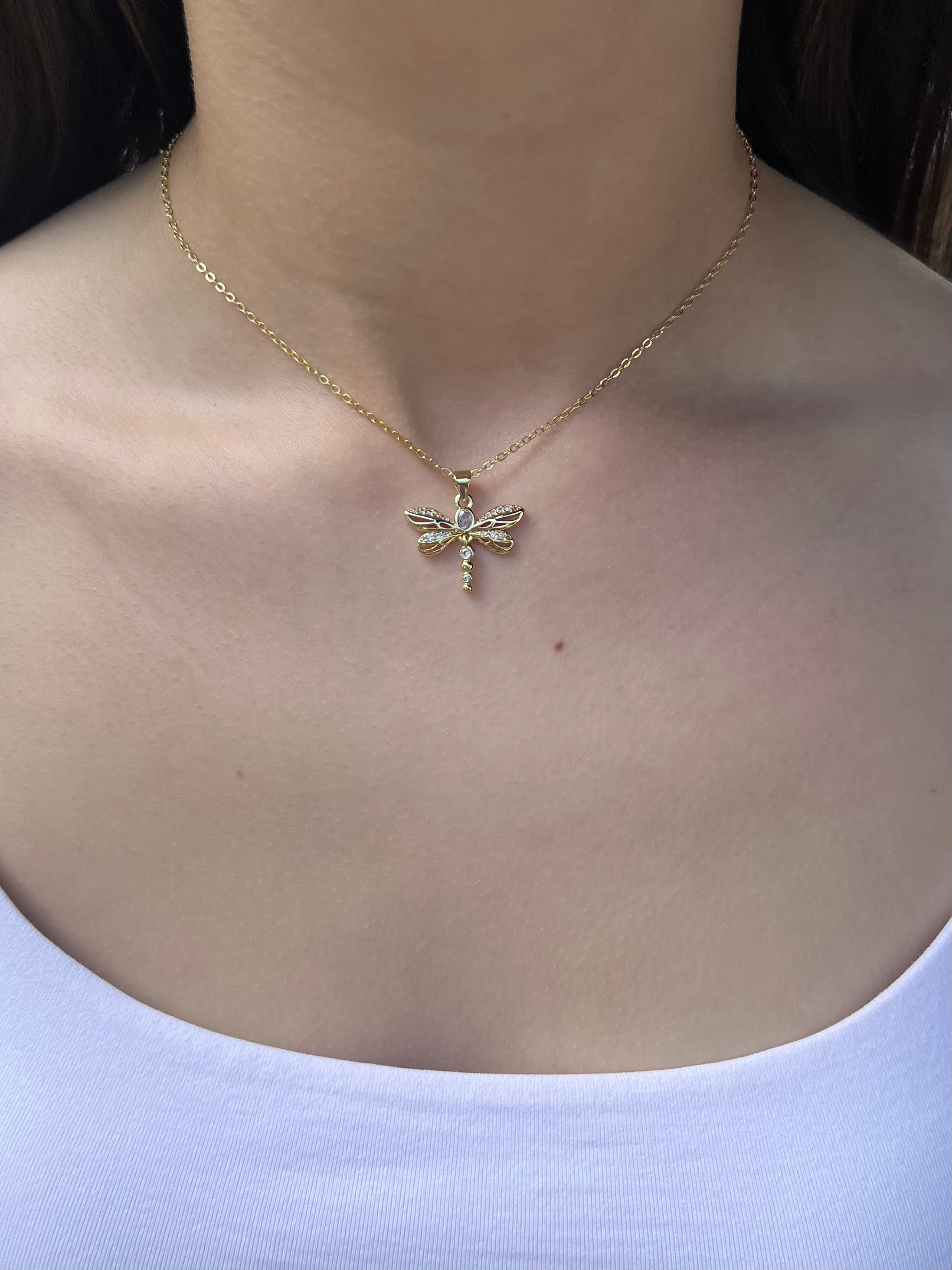 Dragonfly Choker Necklace, Real 18K Gold Plated