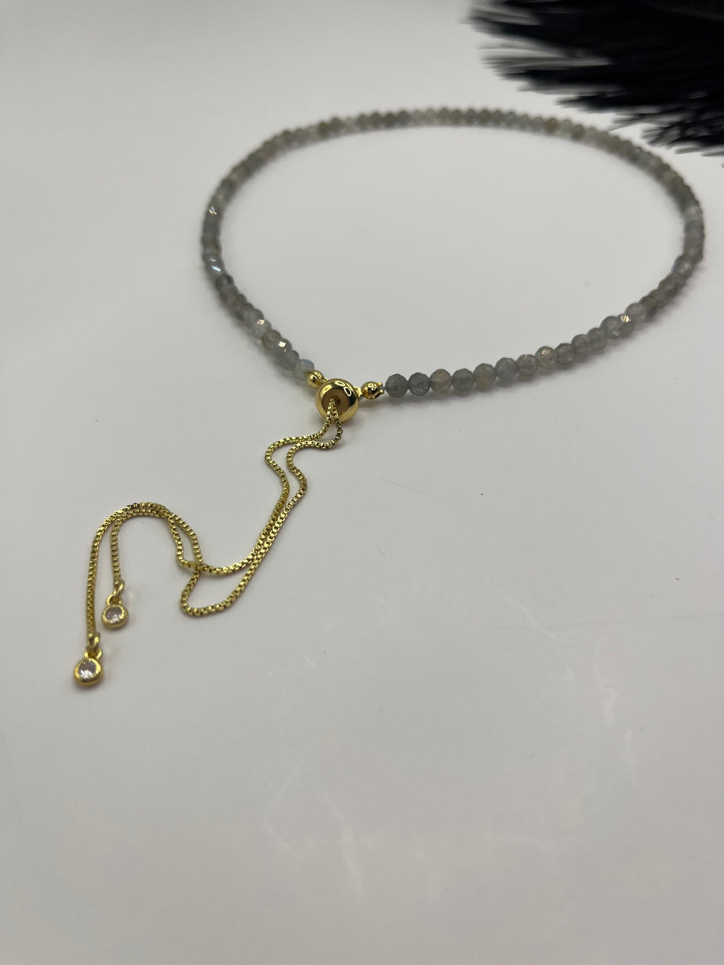 Labradorite Slider Y-Necklace, 18k gold plated