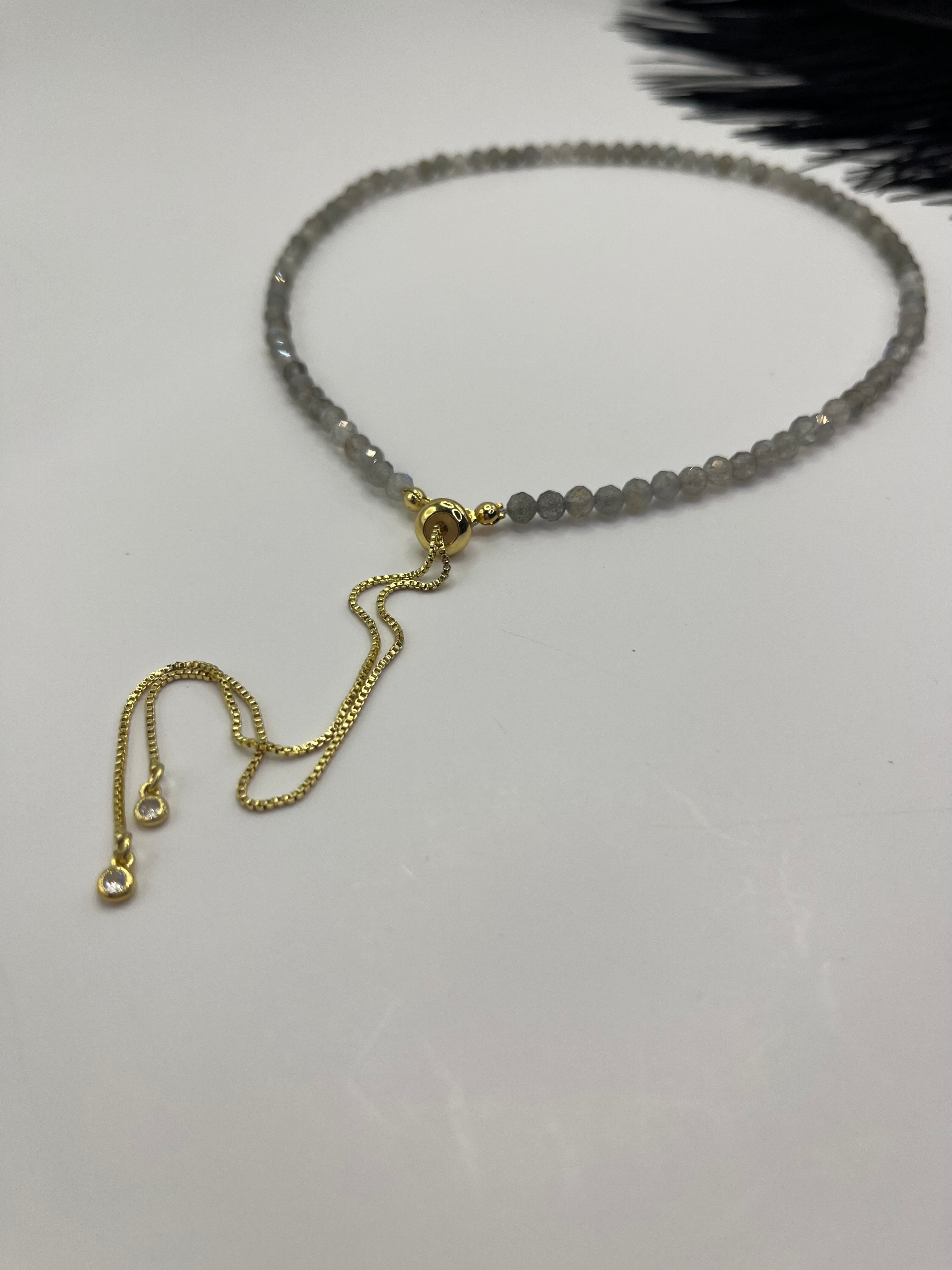 Labradorite Slider Y-Necklace, 18k gold plated