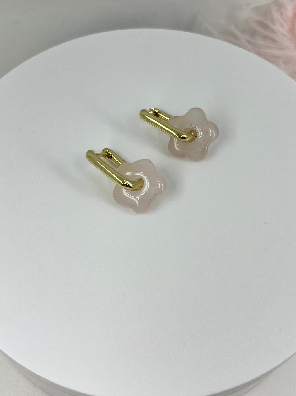 Rose Quartz flower Earrings,18K Gold Plated