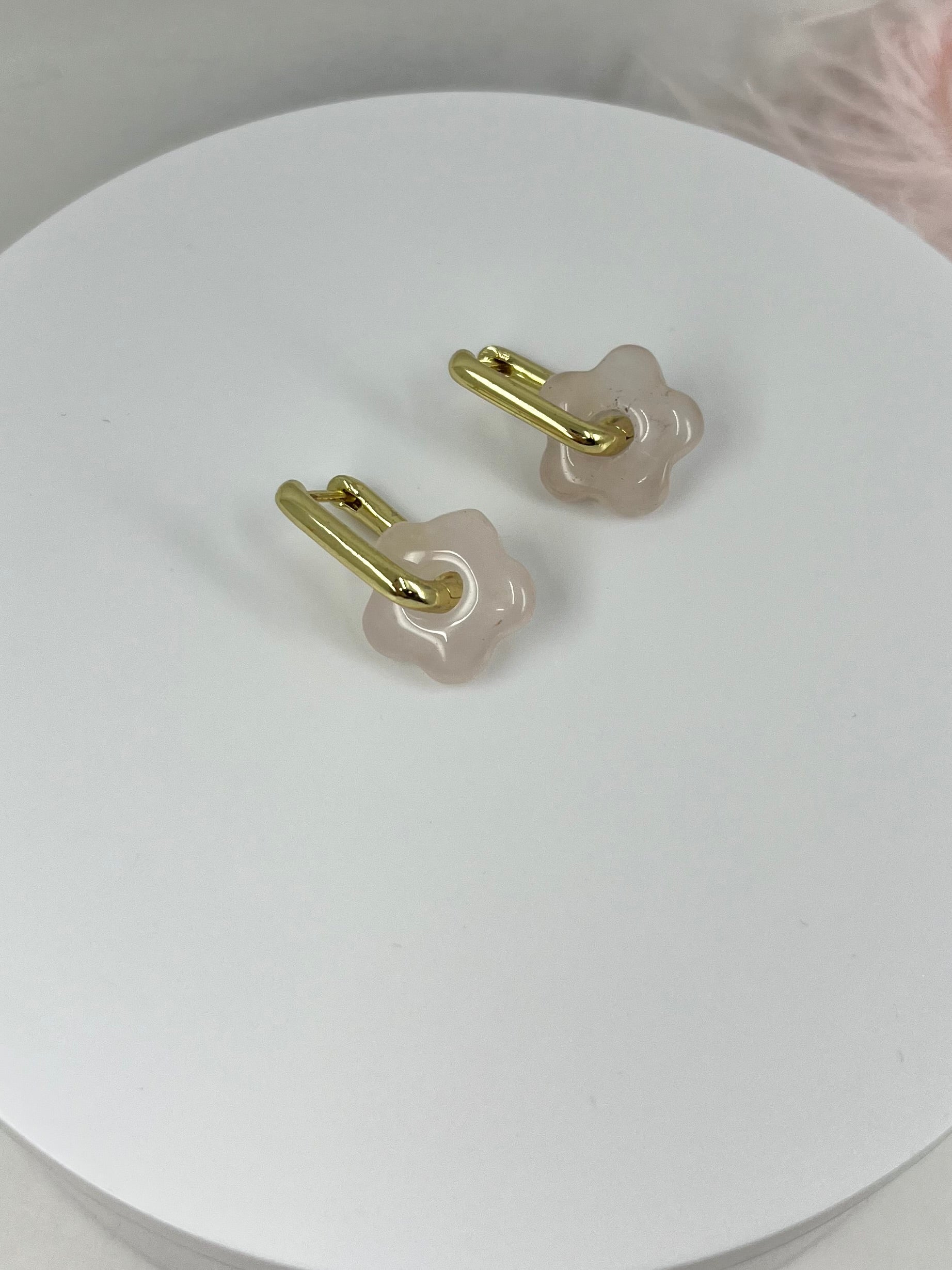 Rose Quartz flower Earrings,18K Gold Plated