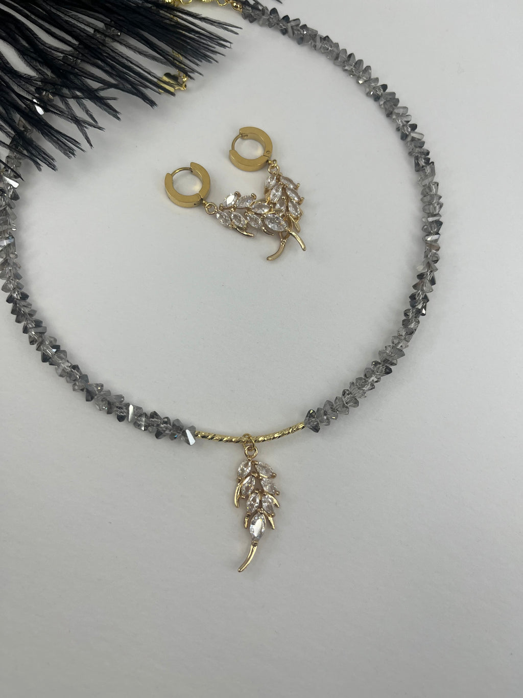 Set: Jeaf Crystal Necklace and Earrings – 18K Gold Plated, Cubic Zirconia