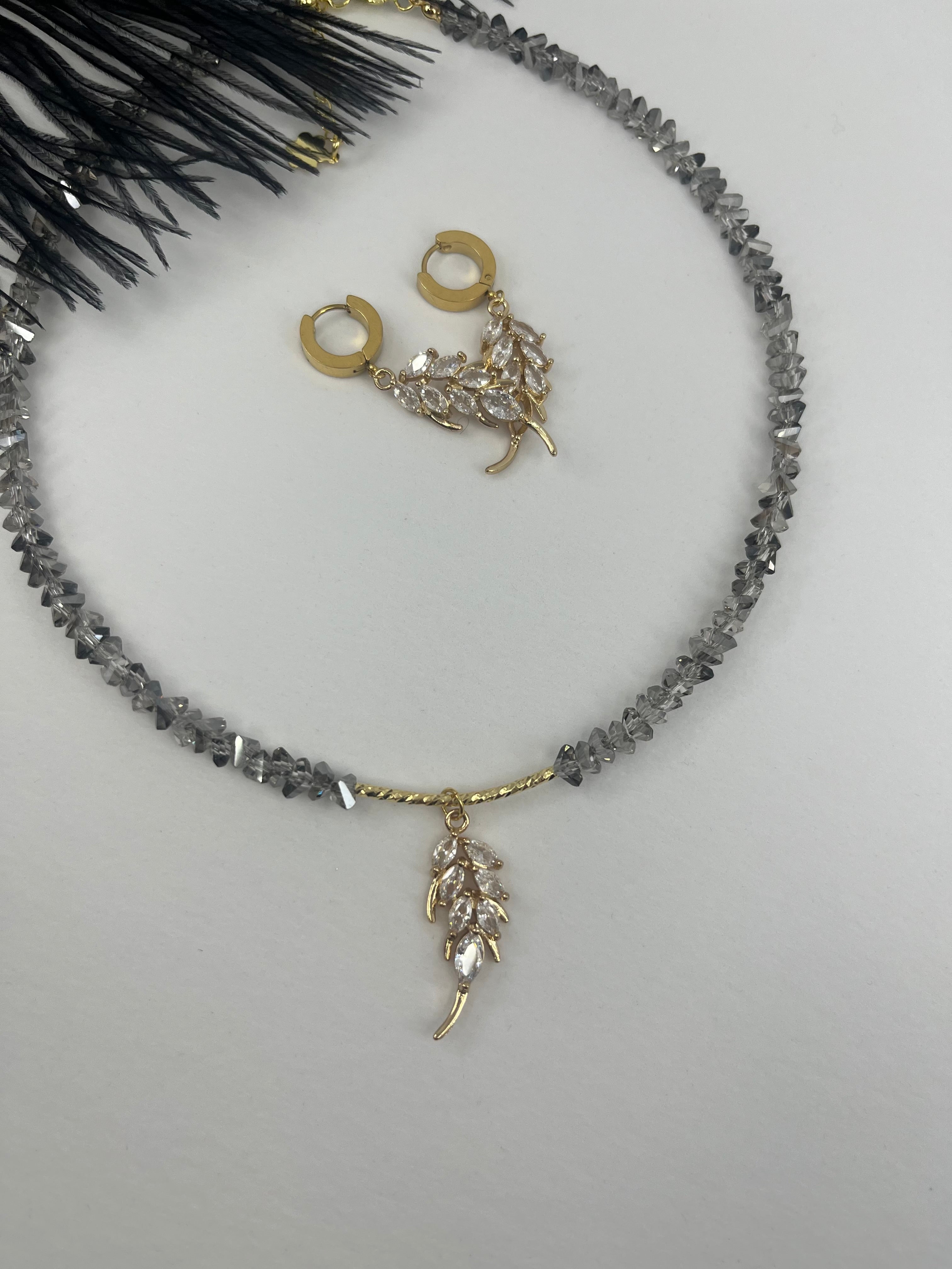 Set: Jeaf Crystal Necklace and Earrings – 18K Gold Plated, Cubic Zirconia