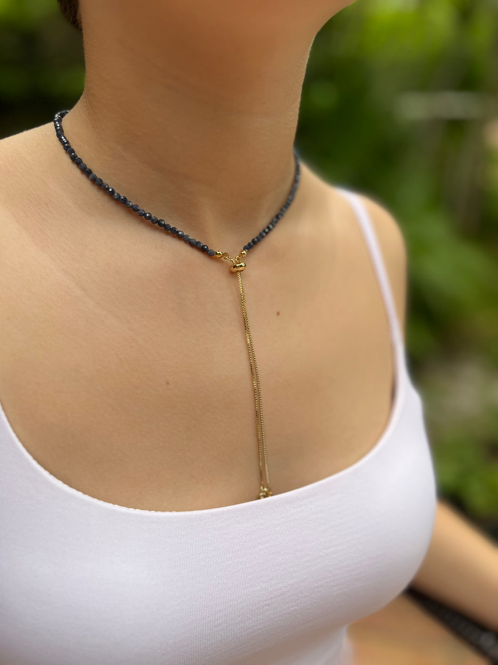 Sapphire Slider Y-Necklace, 18k gold plated