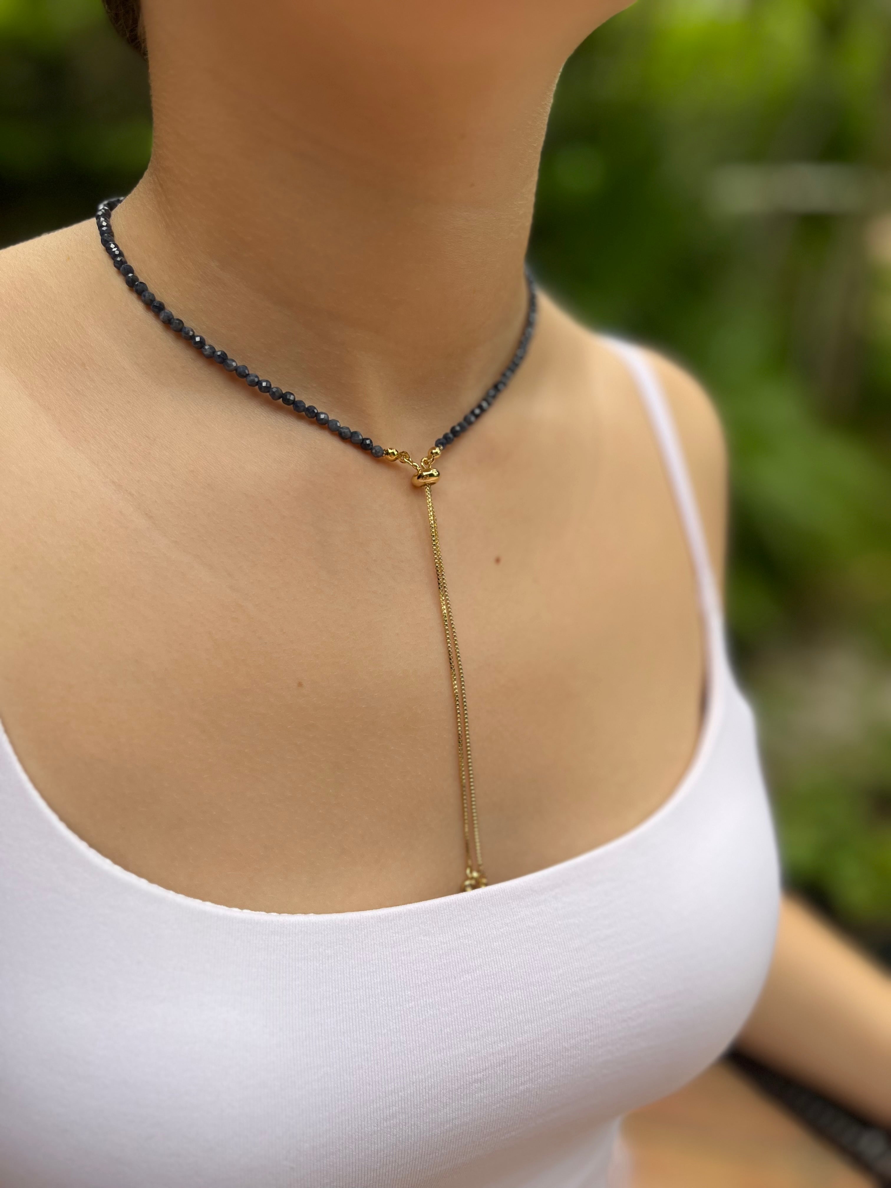 Sapphire Slider Y-Necklace, 18k gold plated