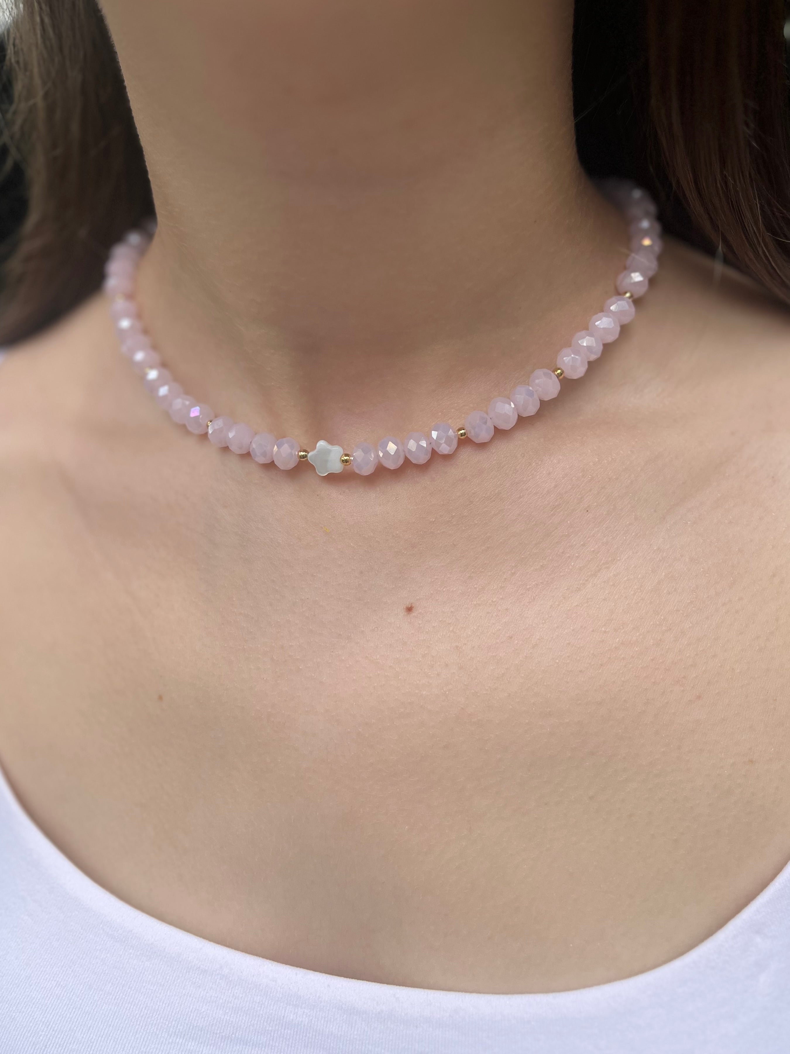 Pink Crystal Choker Necklace – 18K Gold Plated clasp