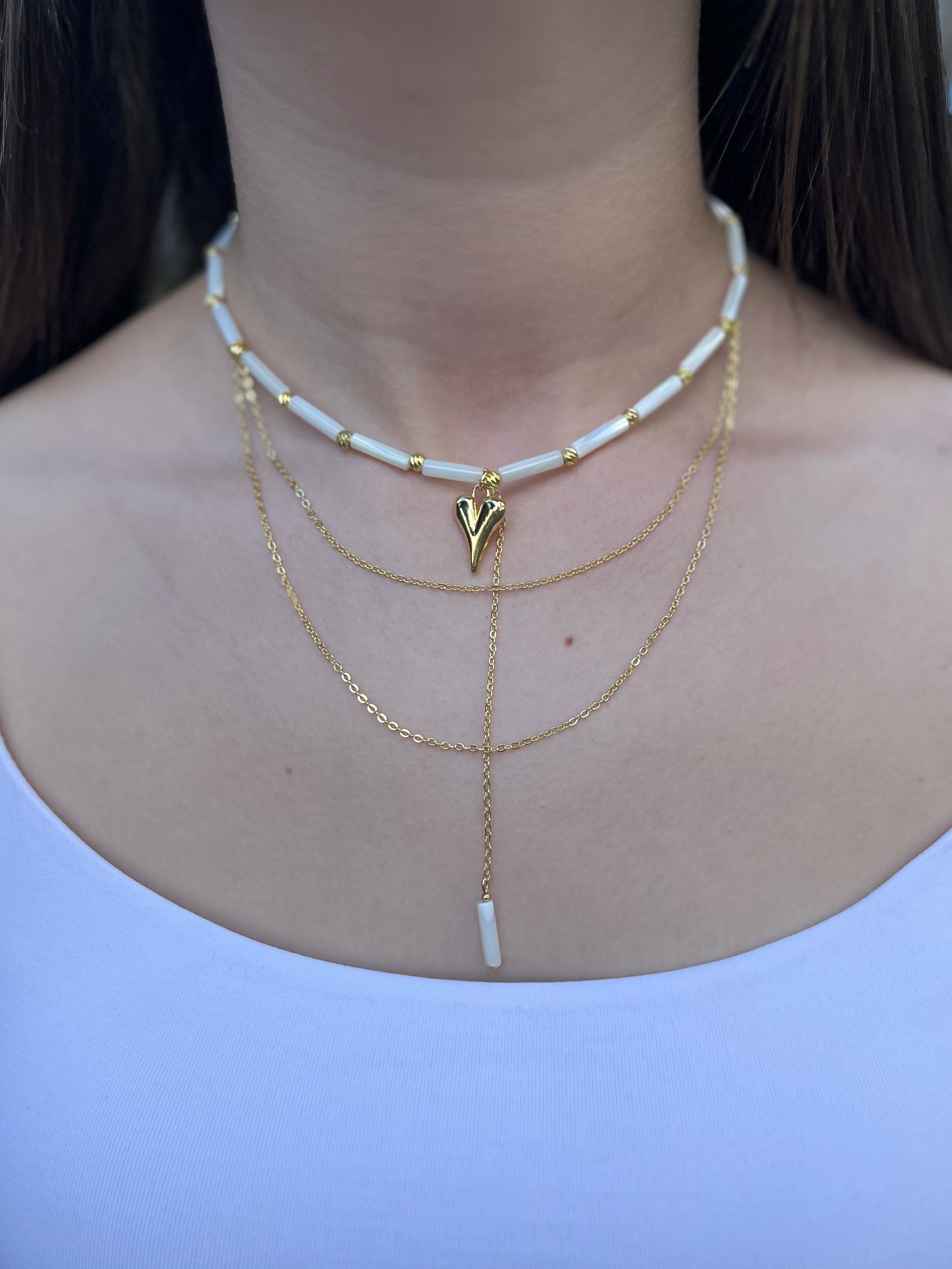 Layered Natural Trochus Shell Heart Necklace, 18K Gold-Plated