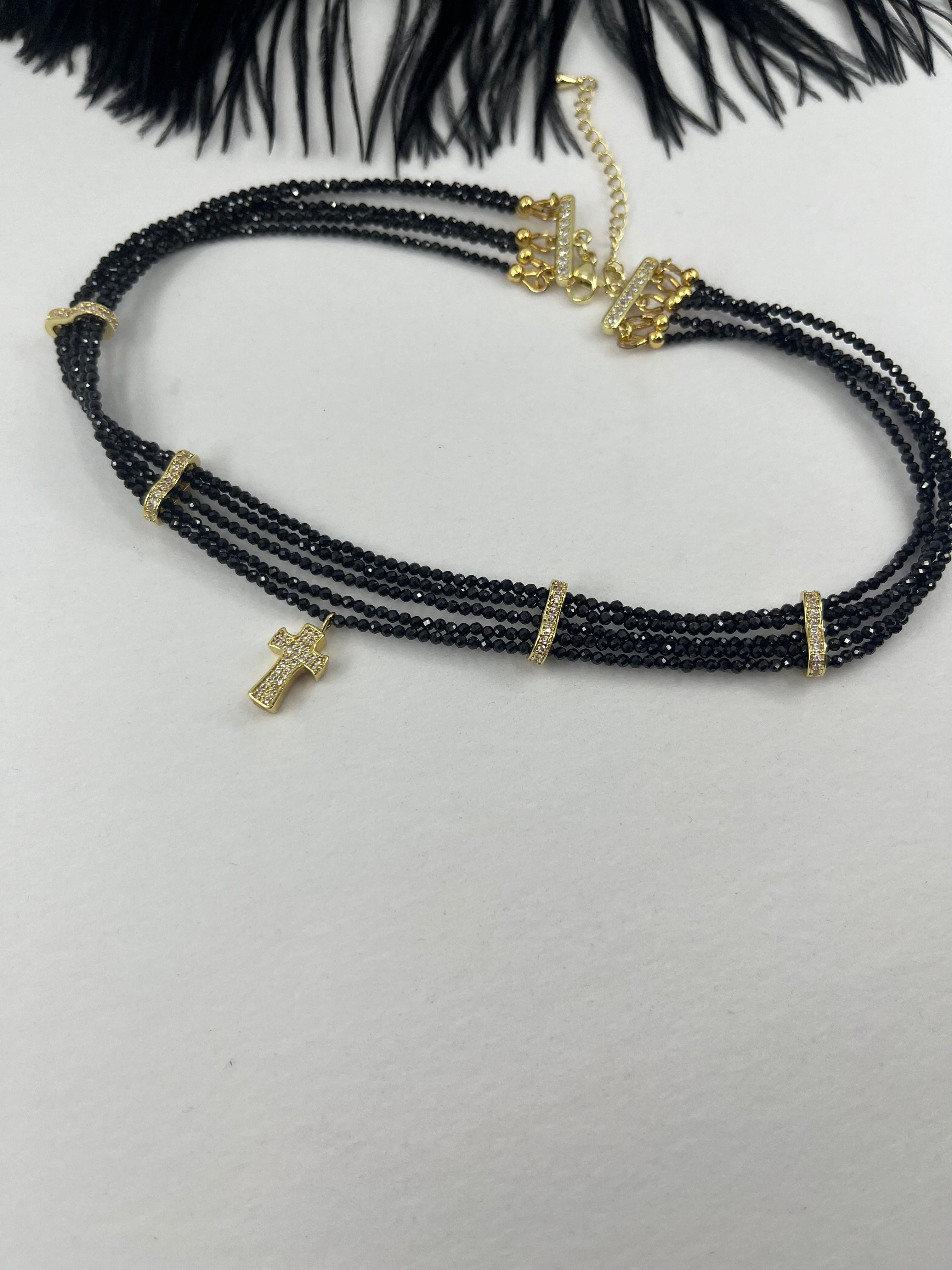 Layered Spinel choker, zirconia 18K Gold Plated spacer and clasp