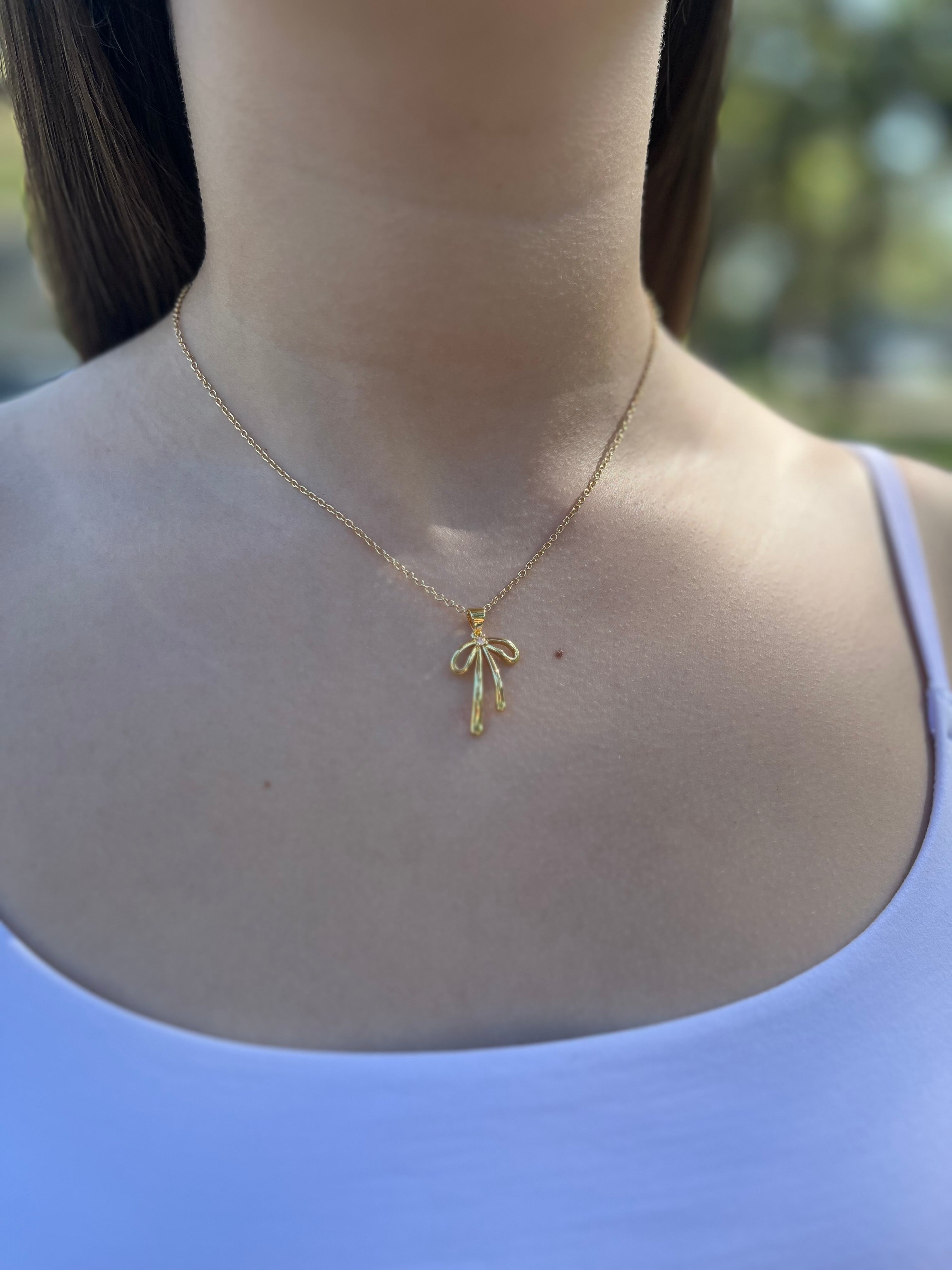 Bow Necklace, Real 18K Gold Plated