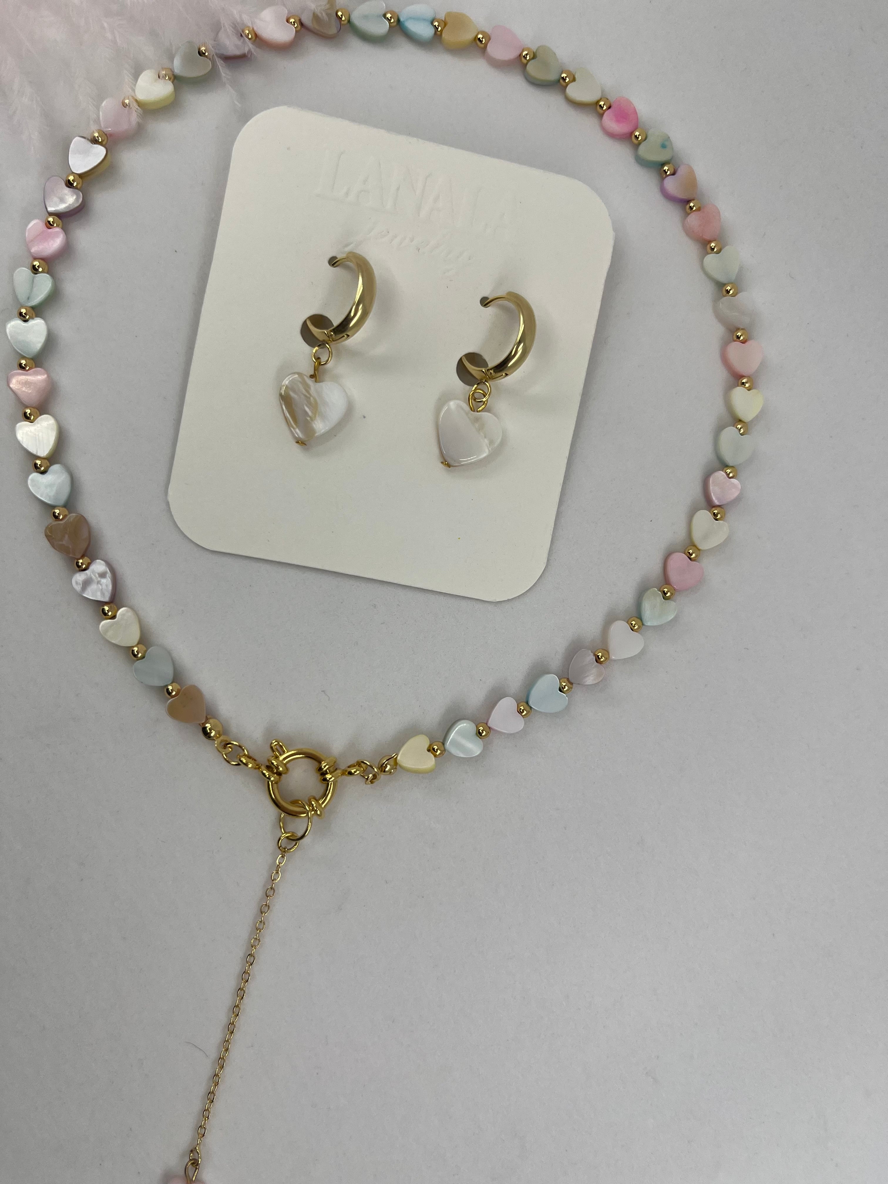 Heart Shell necklace with earrings