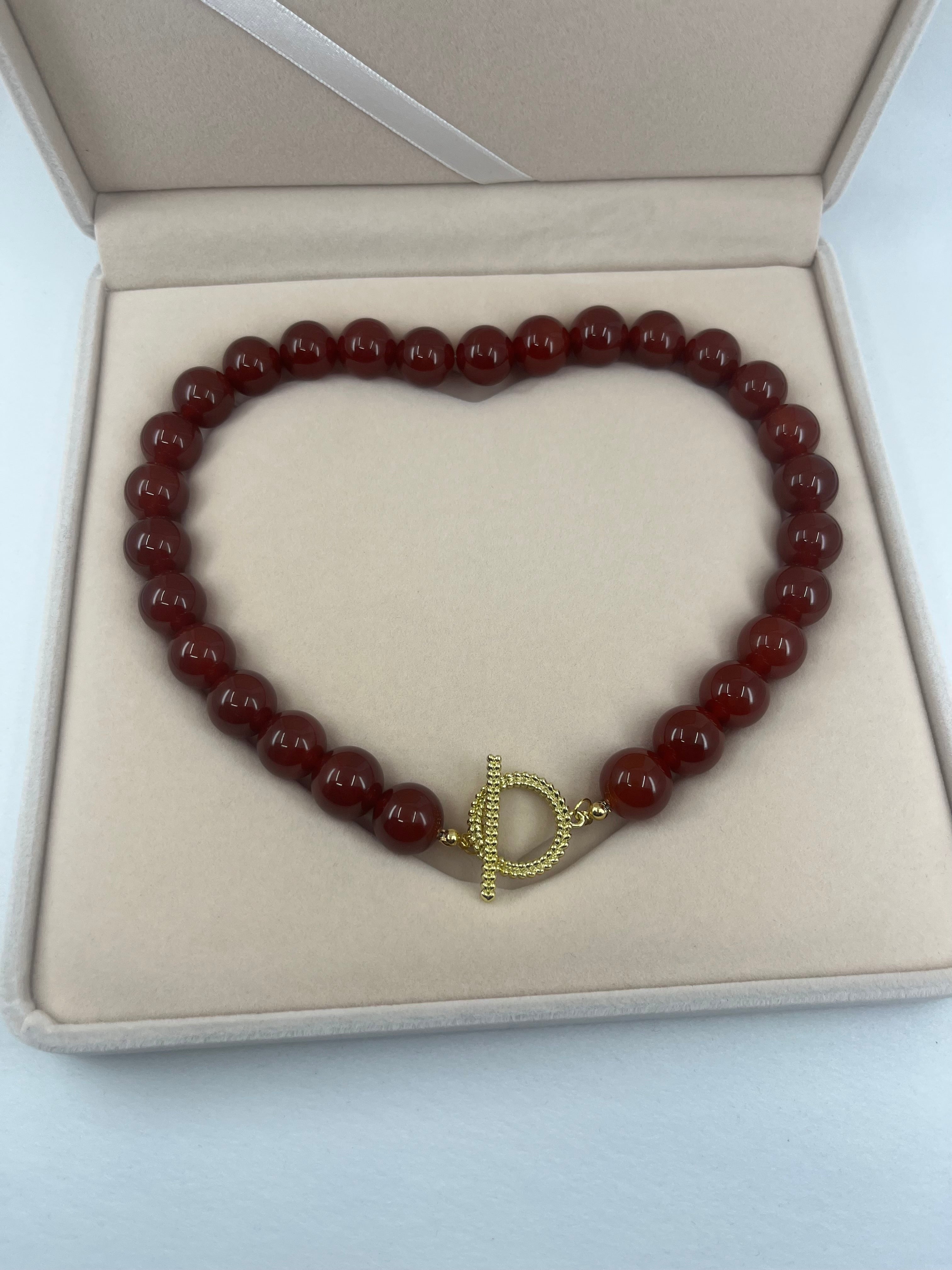 Natural Carnelian Necklace, 18K Gold Plated Clasp