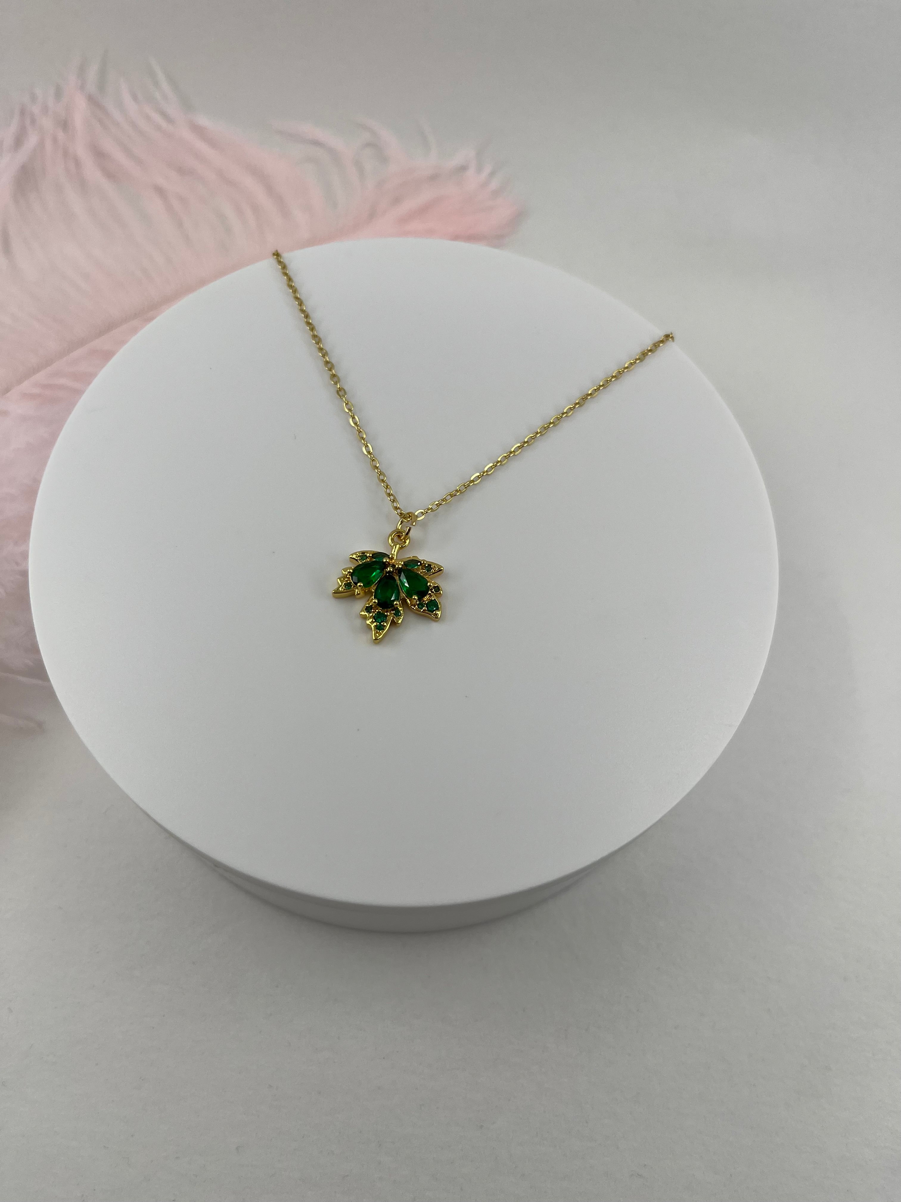Necklace with 18K Gold maple leaf pendant