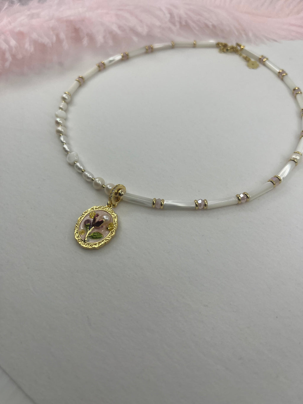 Natural Pearl and Trochus Shell Pendant Necklace, 18K Gold-Plated