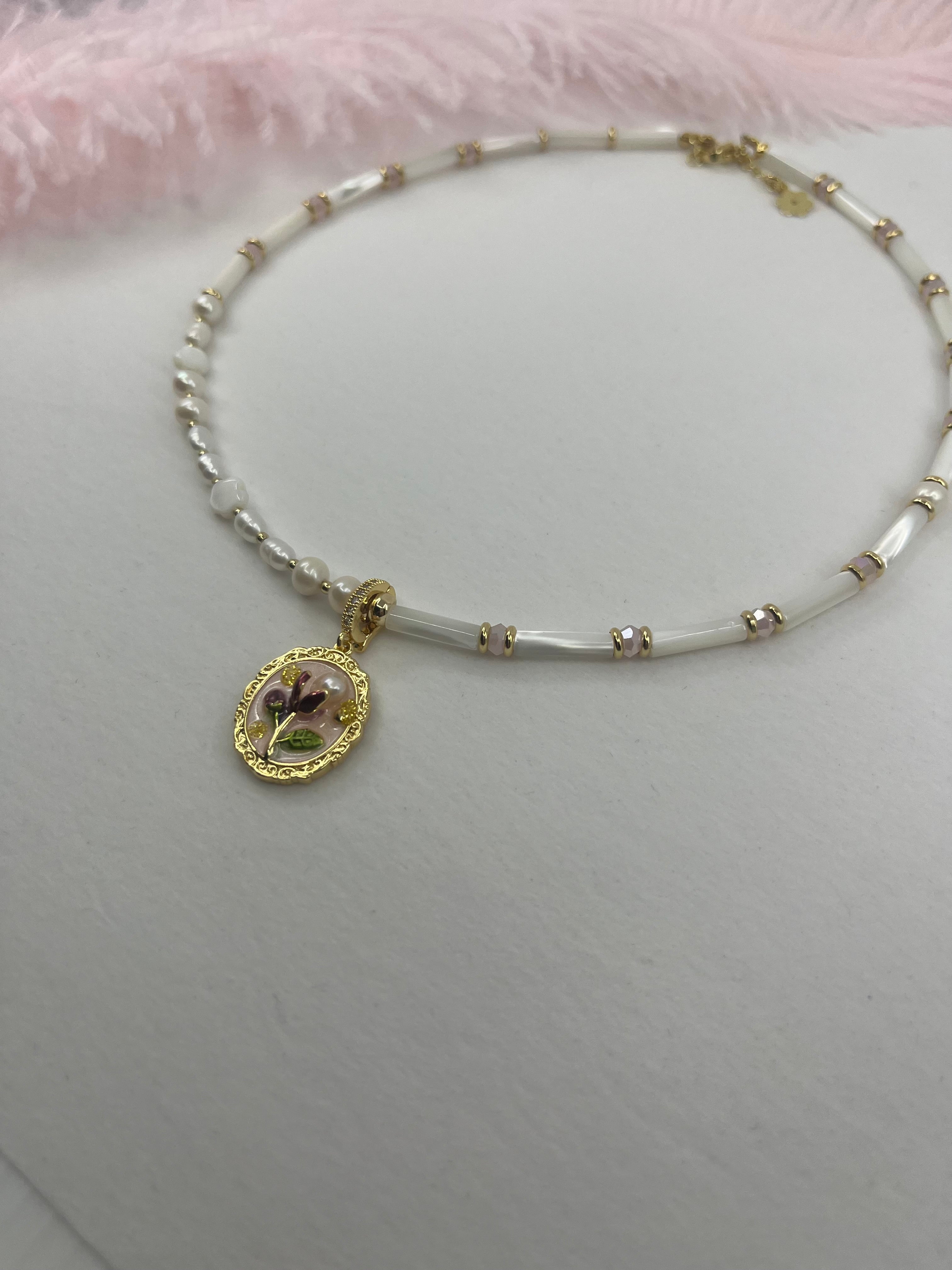 Natural Pearl and Trochus Shell Pendant Necklace, 18K Gold-Plated