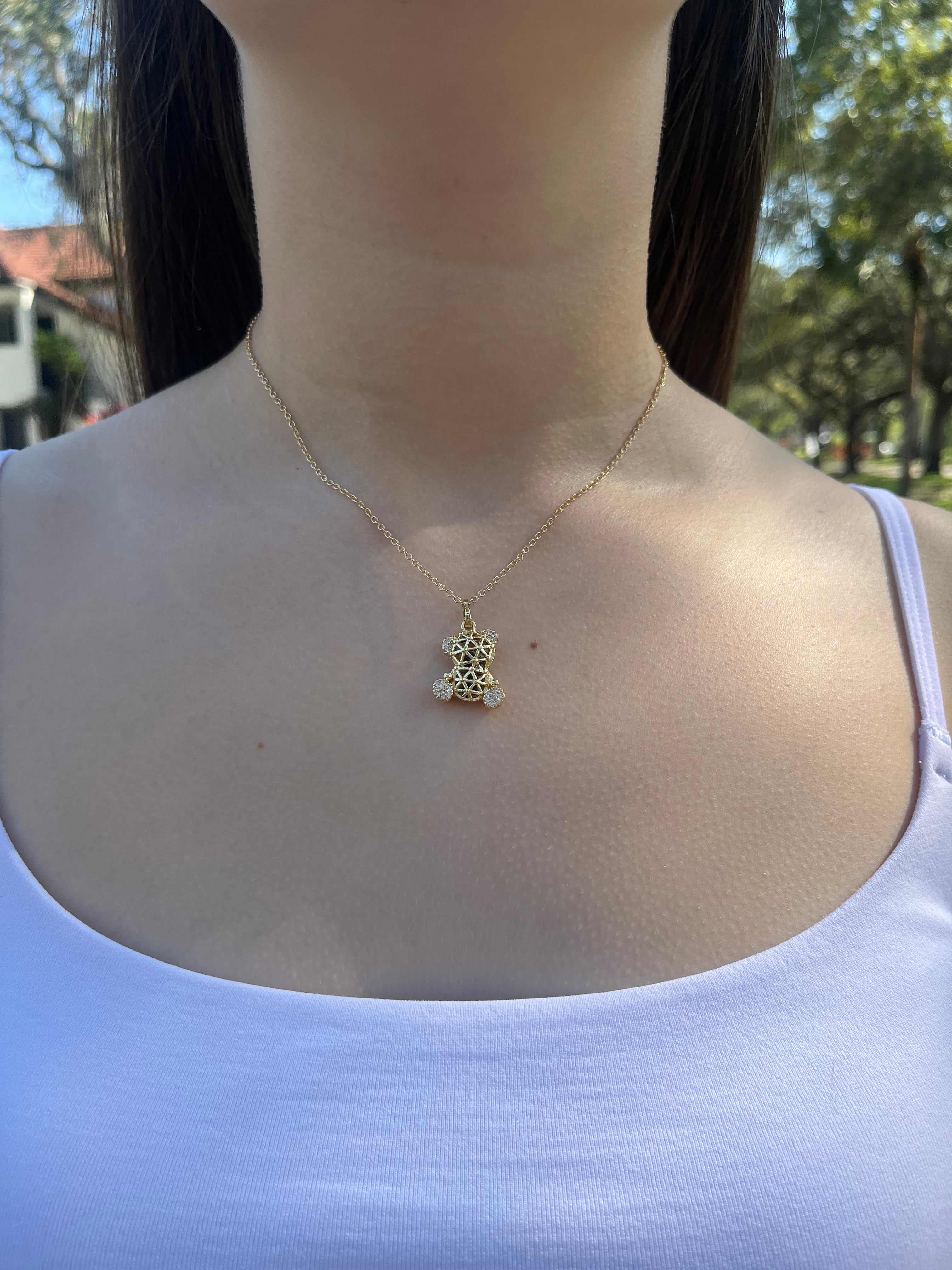 Teddy Bear Necklace, pendant  Real 16K Gold Plated