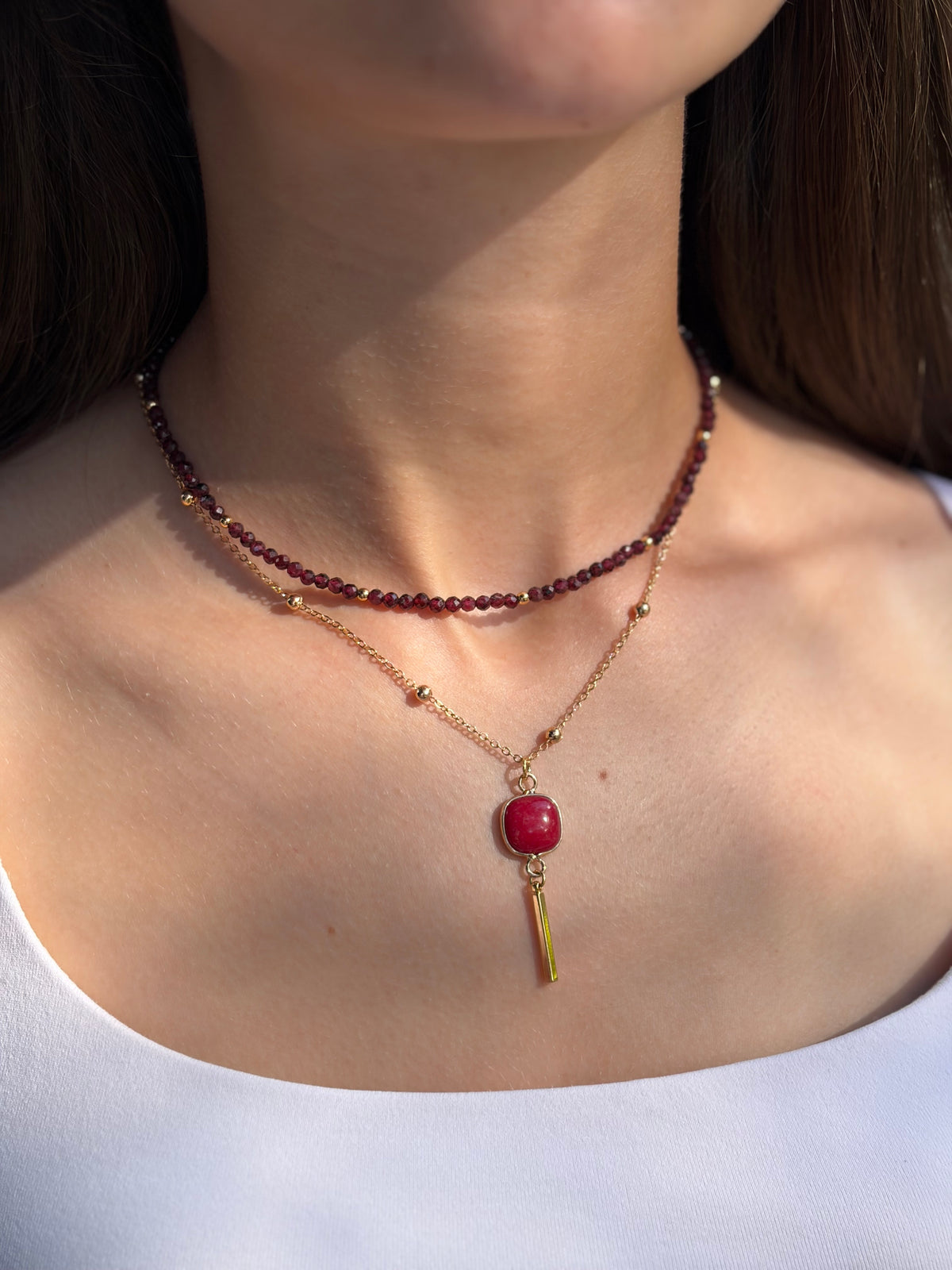 Layered Garnet necklace, jewelry set