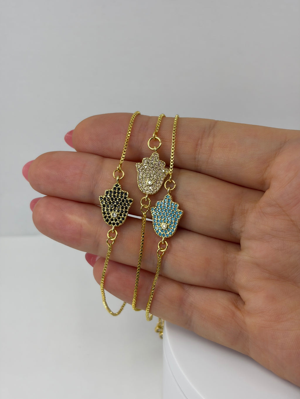 Hamsa hand bracelet with slider chain