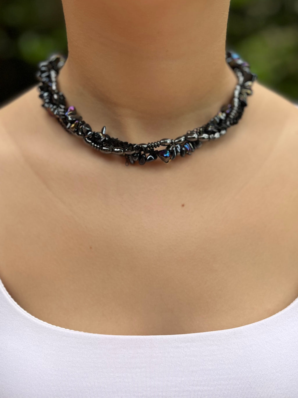 Layered Hematite choker necklace