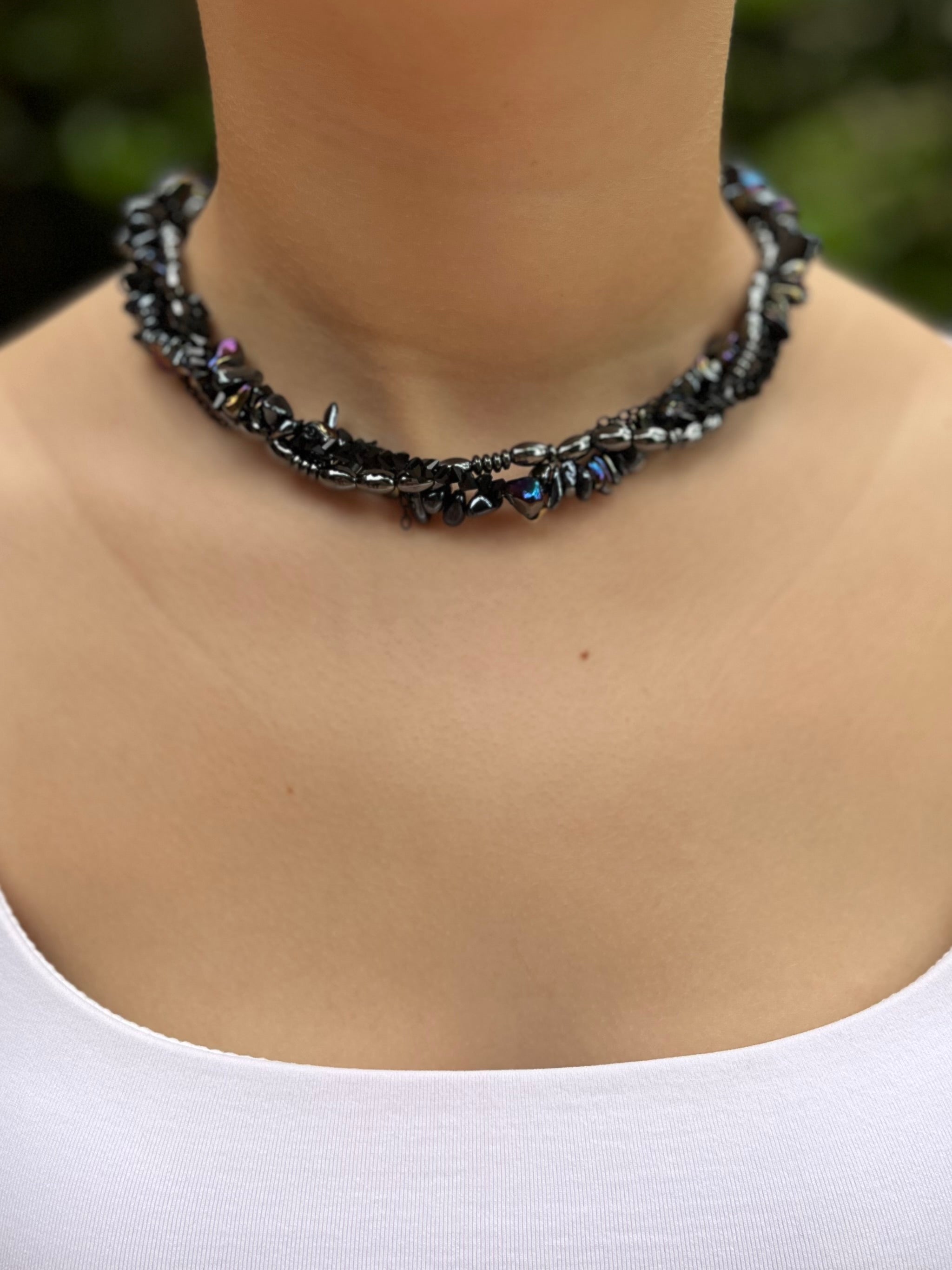 Layered Hematite choker necklace