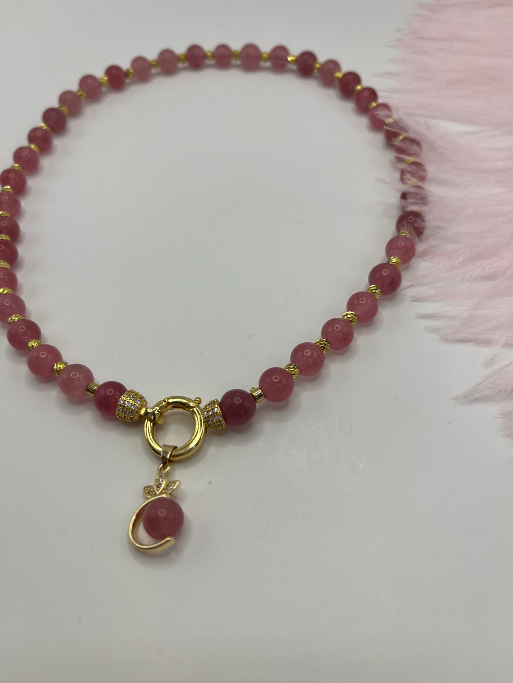Strawberry Quartz Necklace with pendant: 18K Gold Plated Pendant