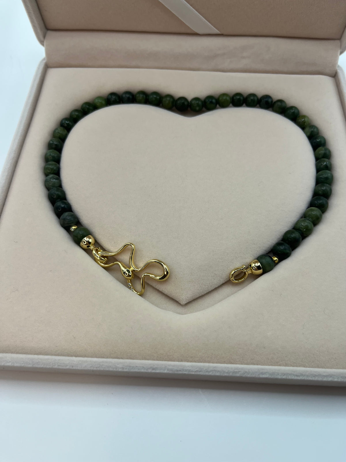 Natural Taiwan Jade Necklace with 18K Gold Snake Clasp