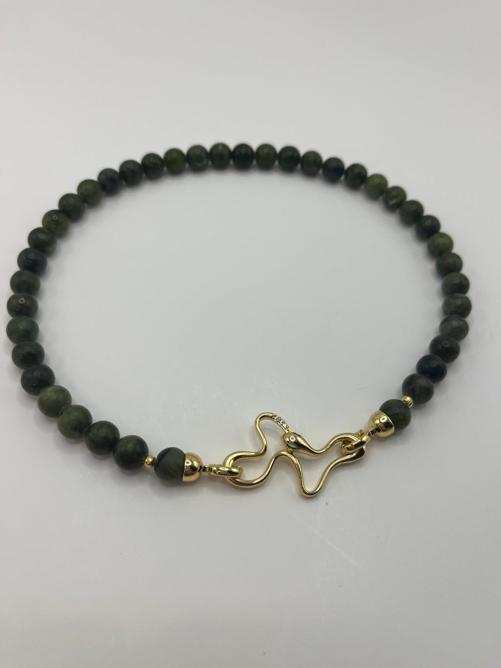 Natural Taiwan Jade Necklace with 18K Gold Snake Clasp