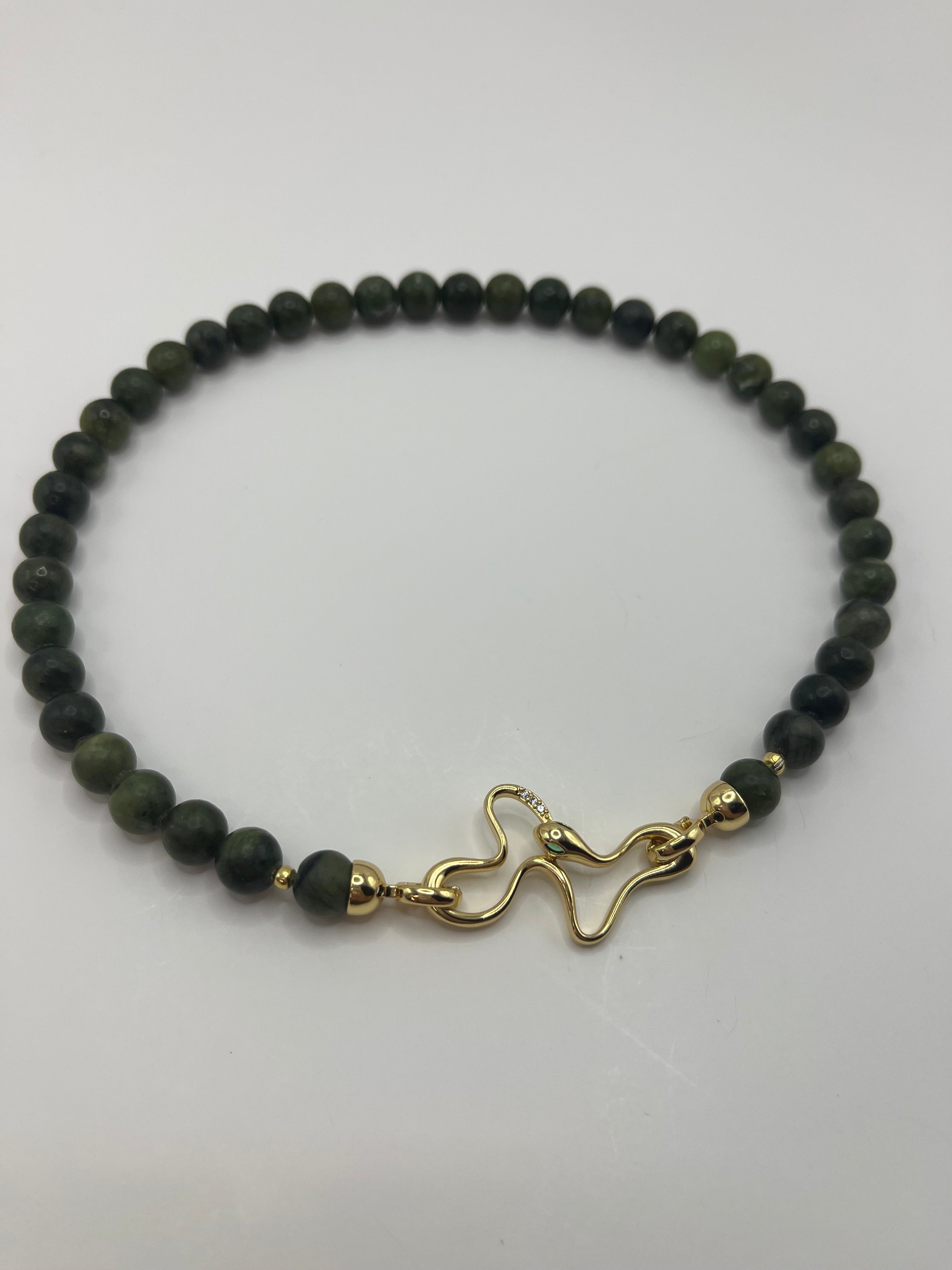 Natural Taiwan Jade Necklace with 18K Gold Snake Clasp