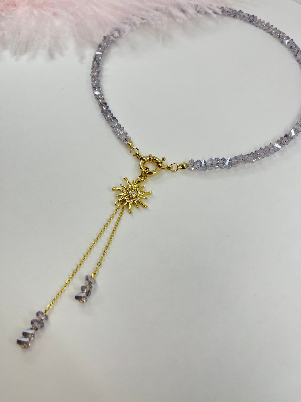 Sun pendant Crystal Y-Necklace – 18K Gold Plated
