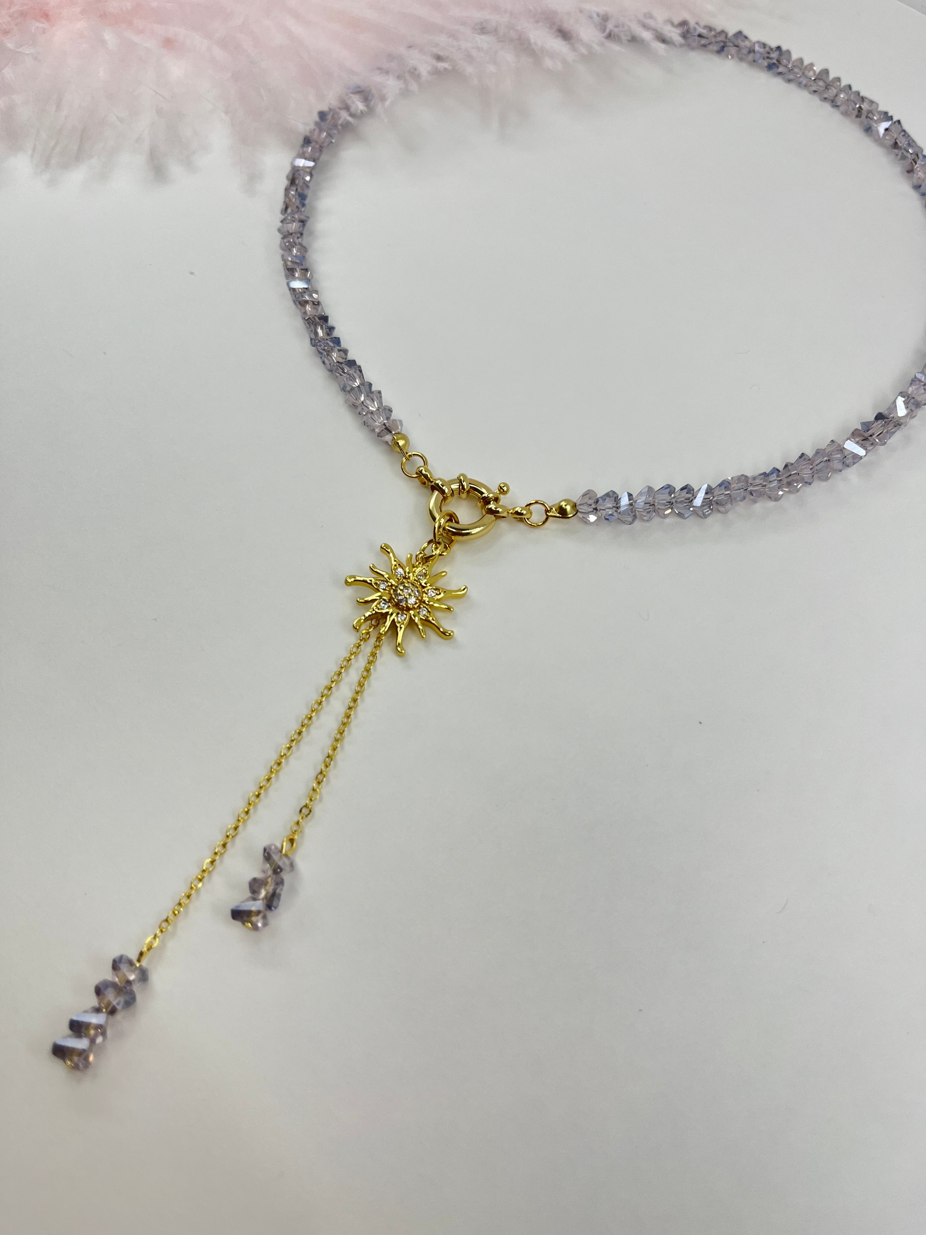 Sun pendant Crystal Y-Necklace – 18K Gold Plated