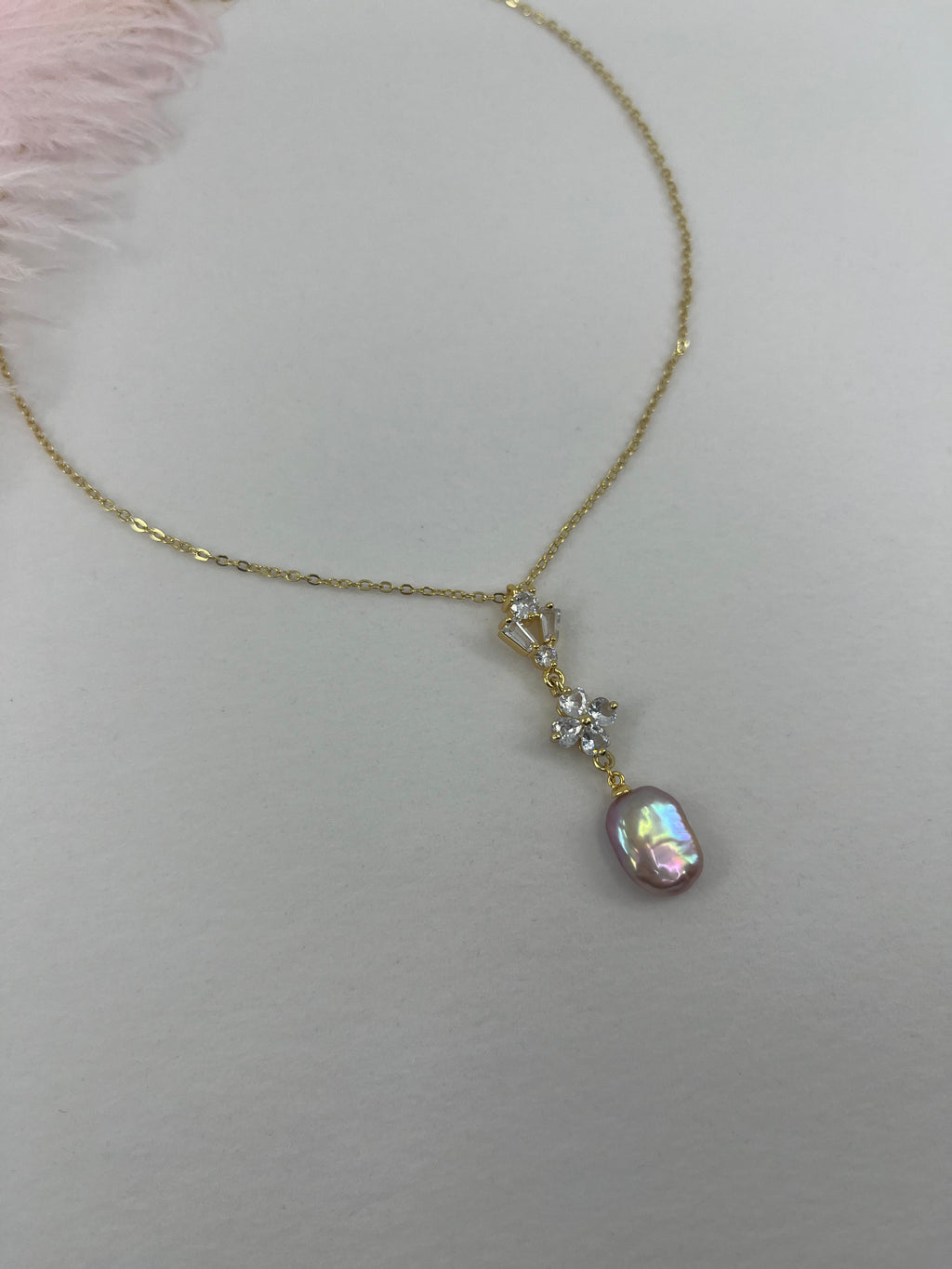 Baroque Pearl and zirconia Y-Necklace, 18k gold plated