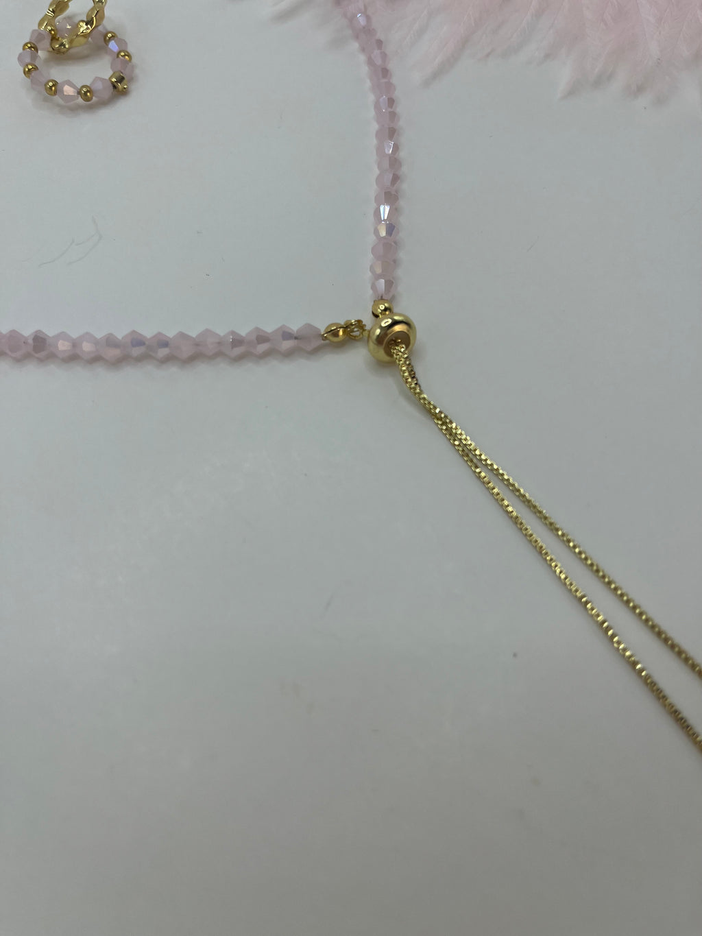 Set Pink Beaded Choker Necklace with Earrings – 18K Gold Plated