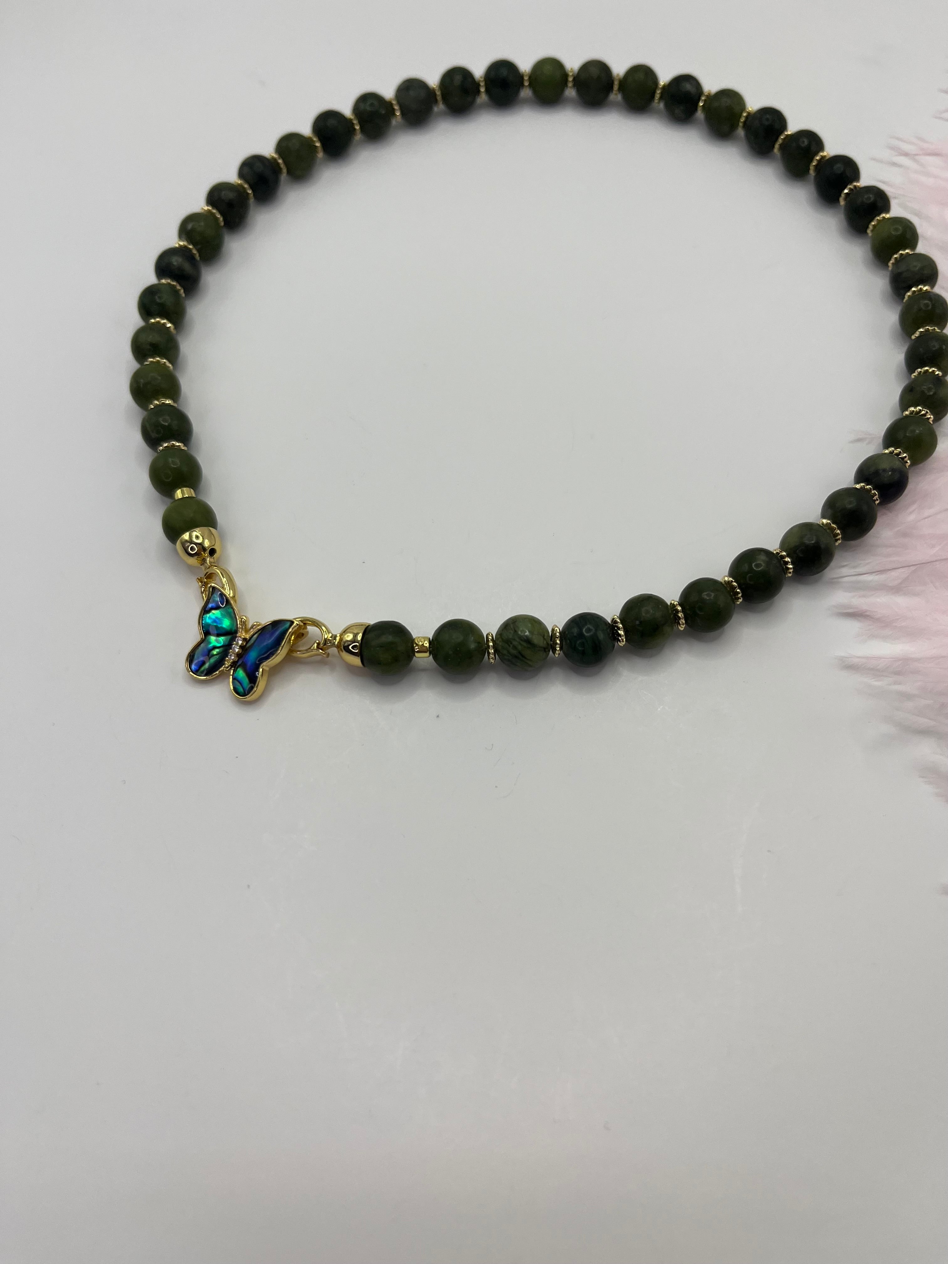 Natural Taiwan Jade Necklace with 18K Gold Butterfly Clasp